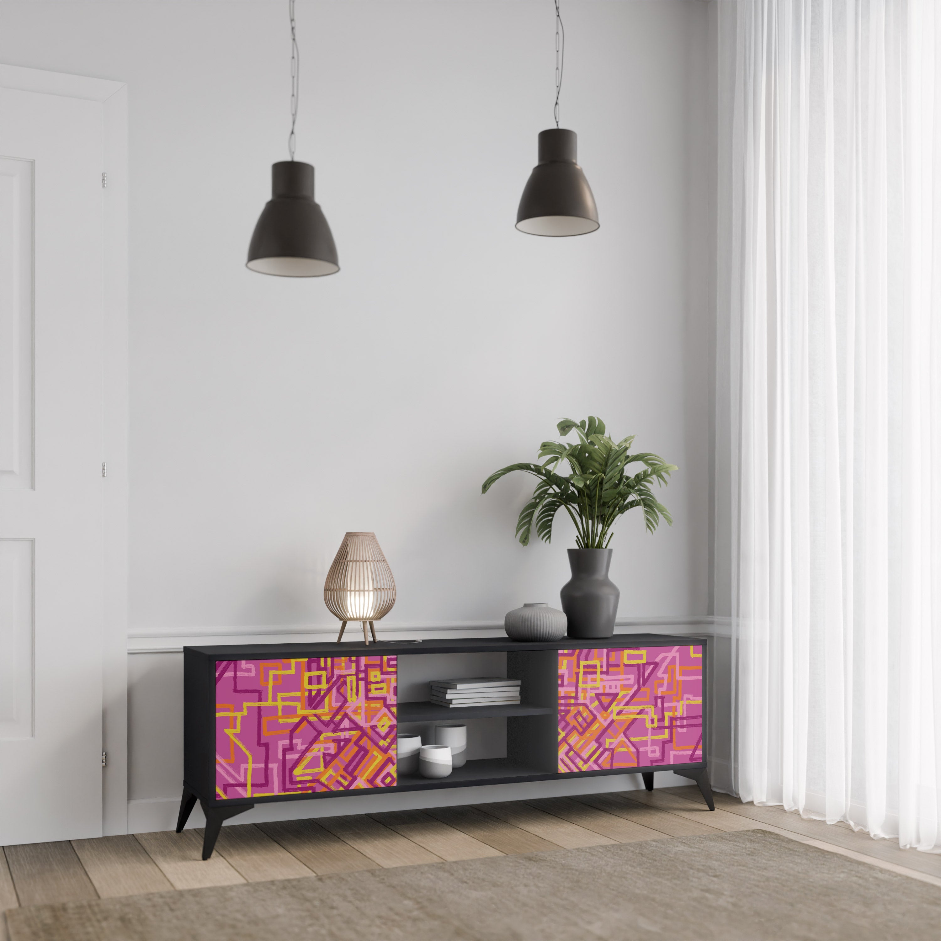 Mueble de TV LOVELY MEMORIES de 2 puertas con acabado negro