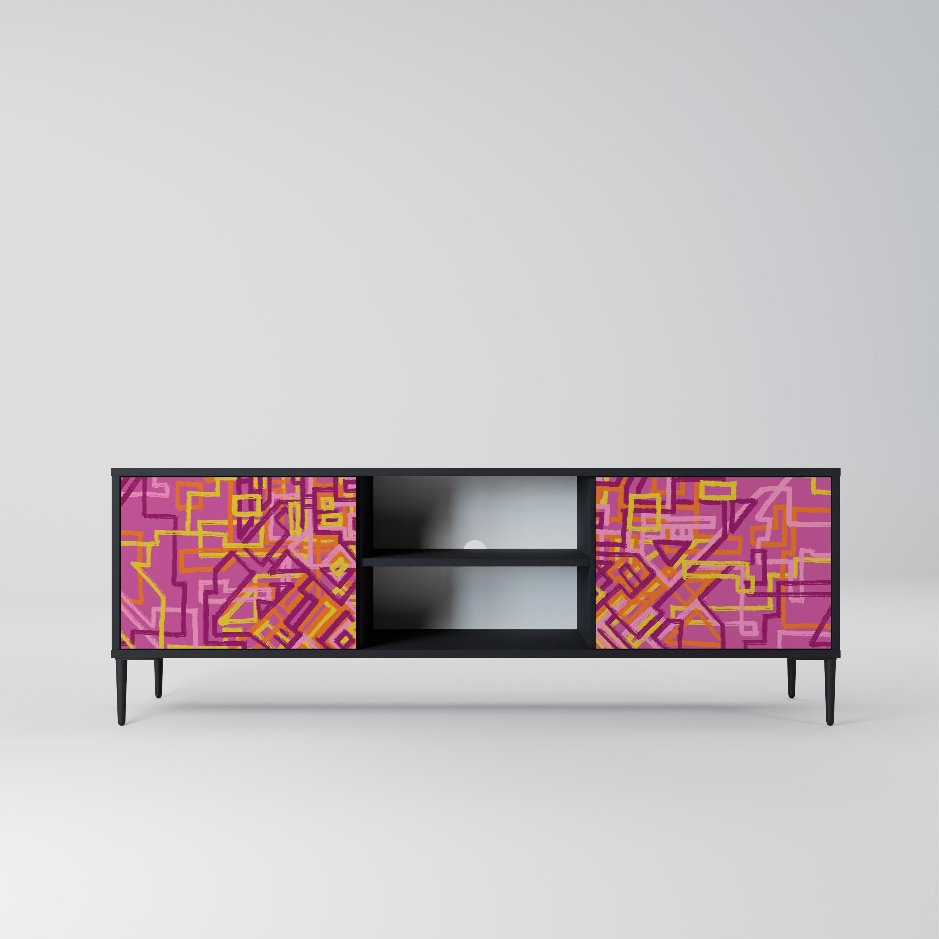 Mueble de TV LOVELY MEMORIES de 2 puertas con acabado negro