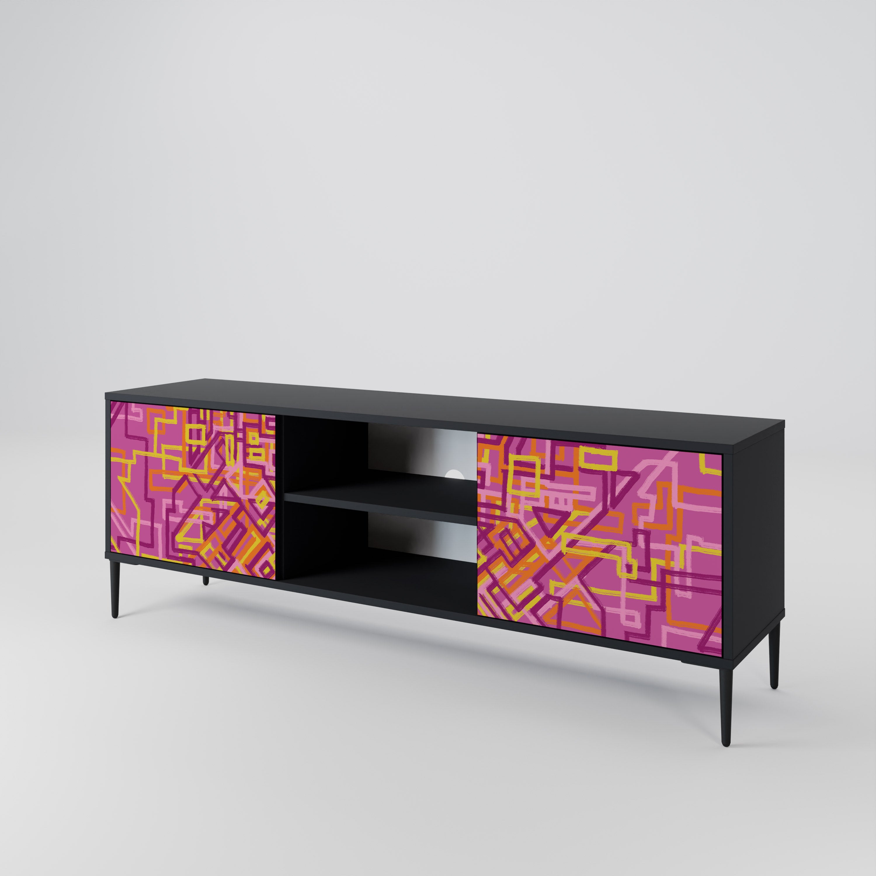 Mueble de TV LOVELY MEMORIES de 2 puertas con acabado negro