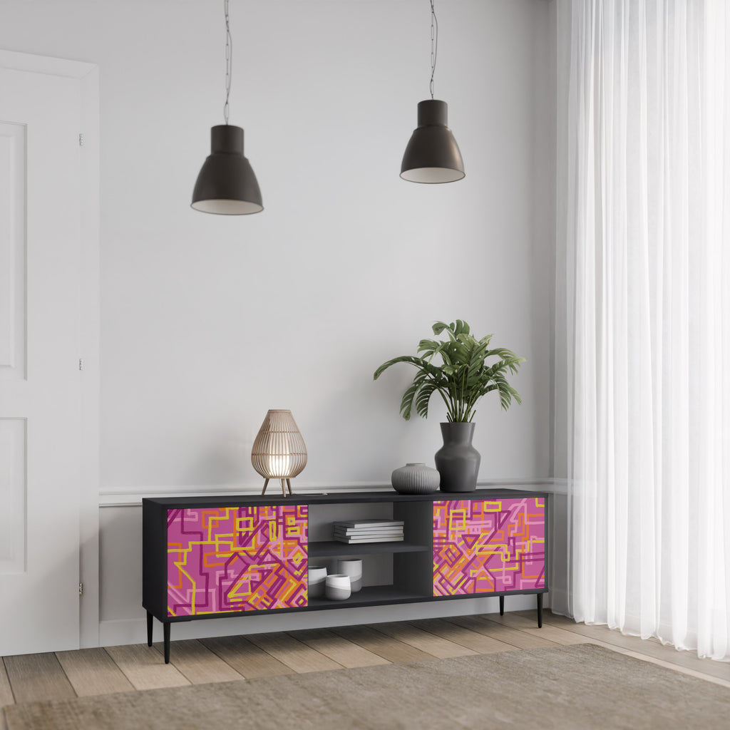 Mueble de TV LOVELY MEMORIES de 2 puertas con acabado negro