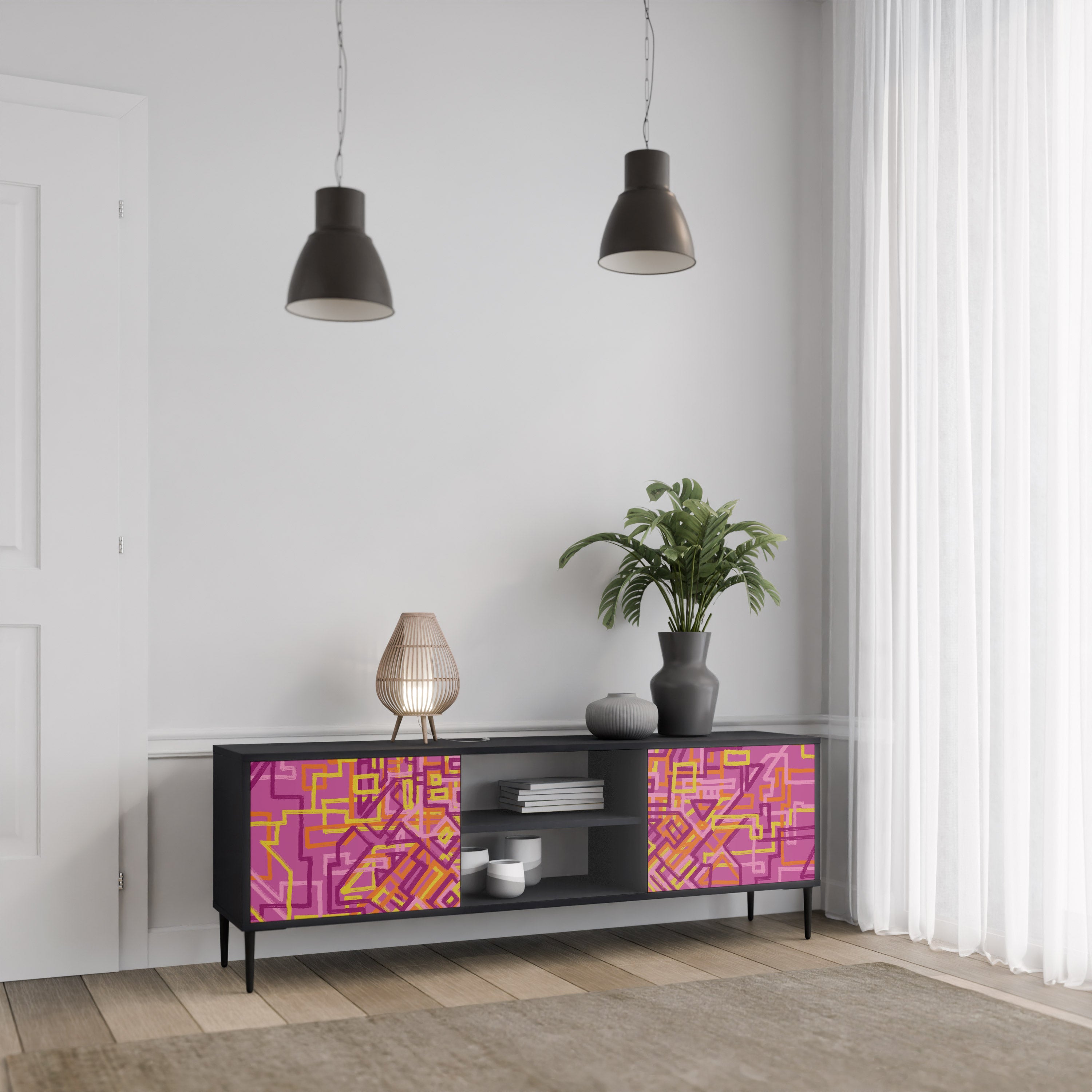 Mueble de TV LOVELY MEMORIES de 2 puertas con acabado negro