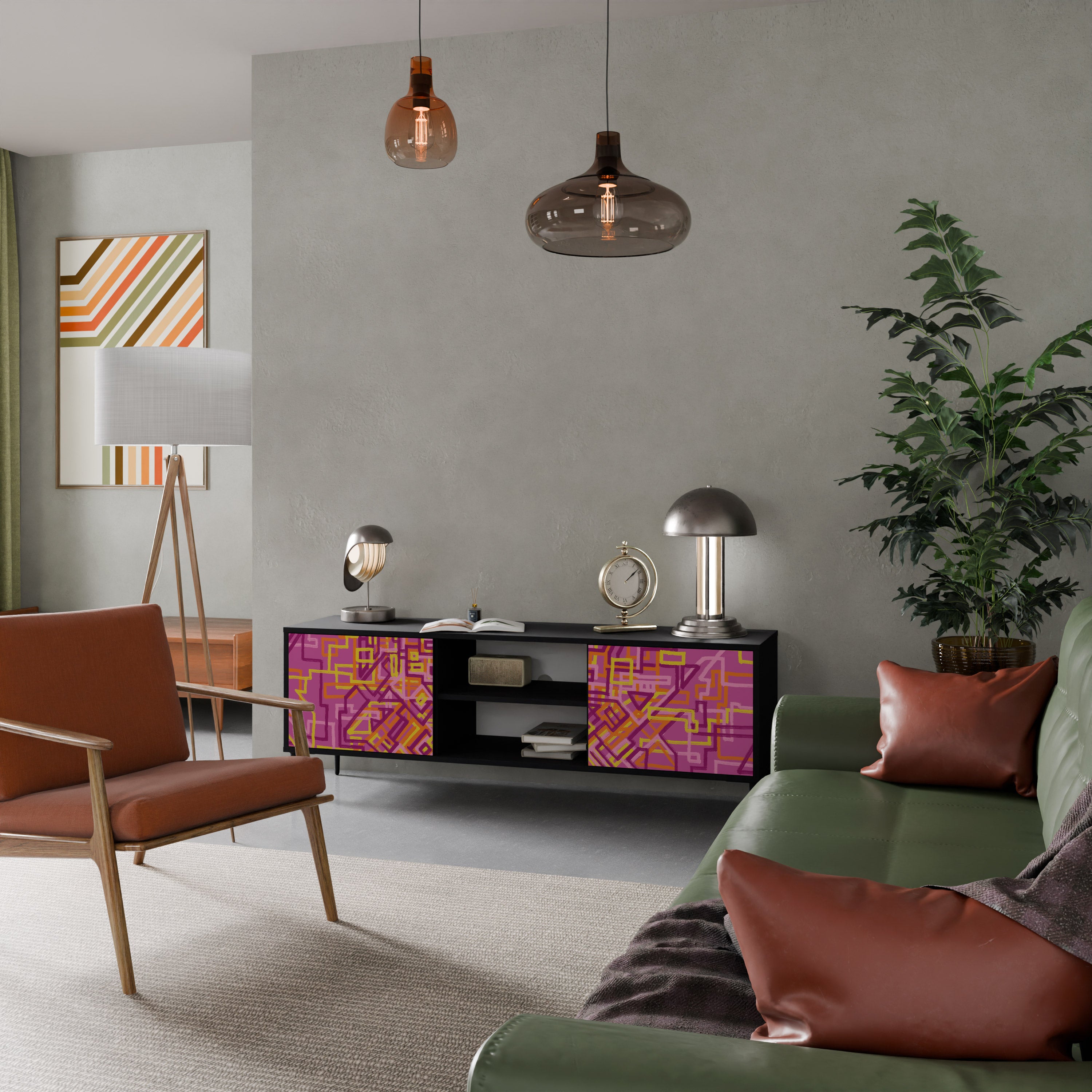 Mueble de TV LOVELY MEMORIES de 2 puertas con acabado negro