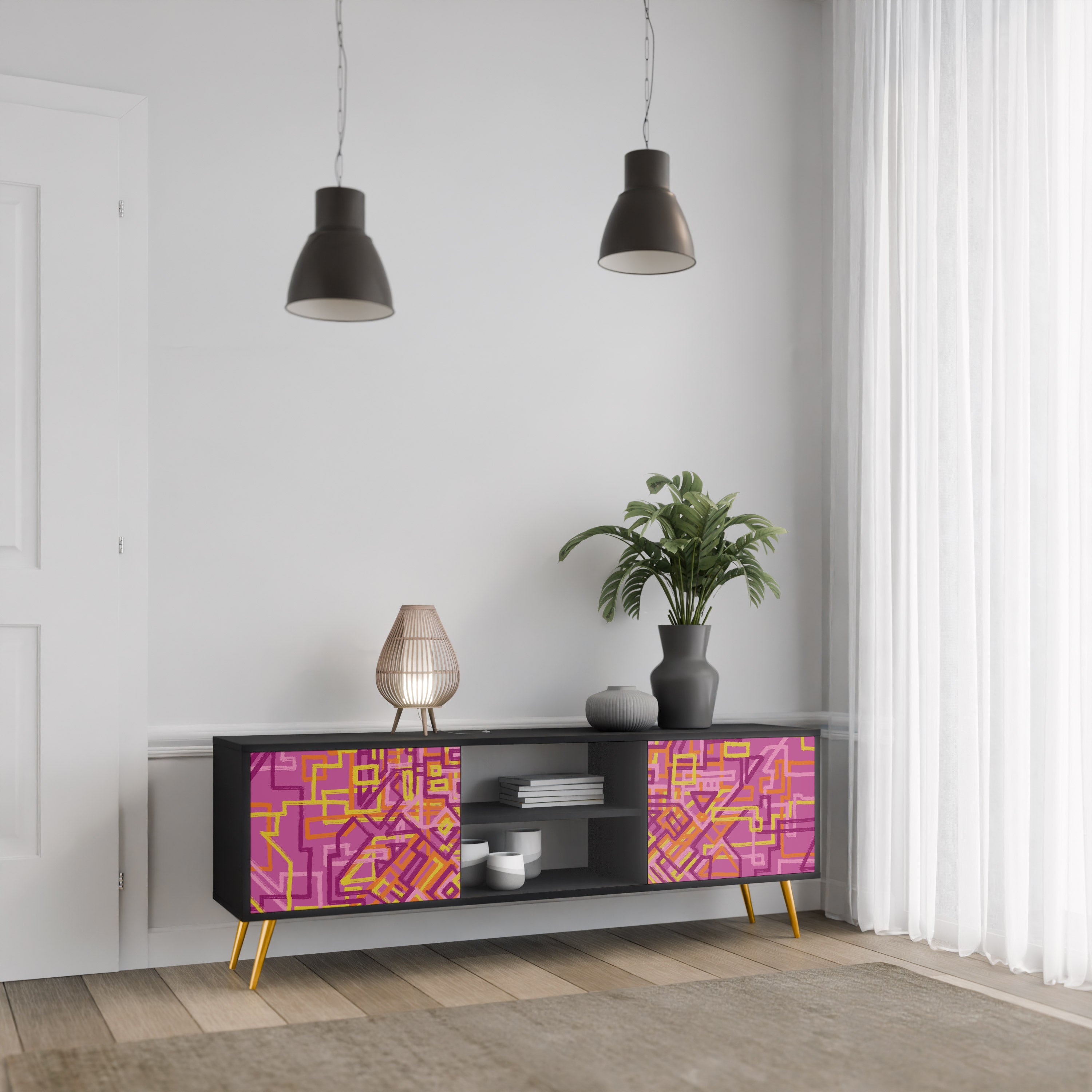 Mueble de TV LOVELY MEMORIES de 2 puertas con acabado negro