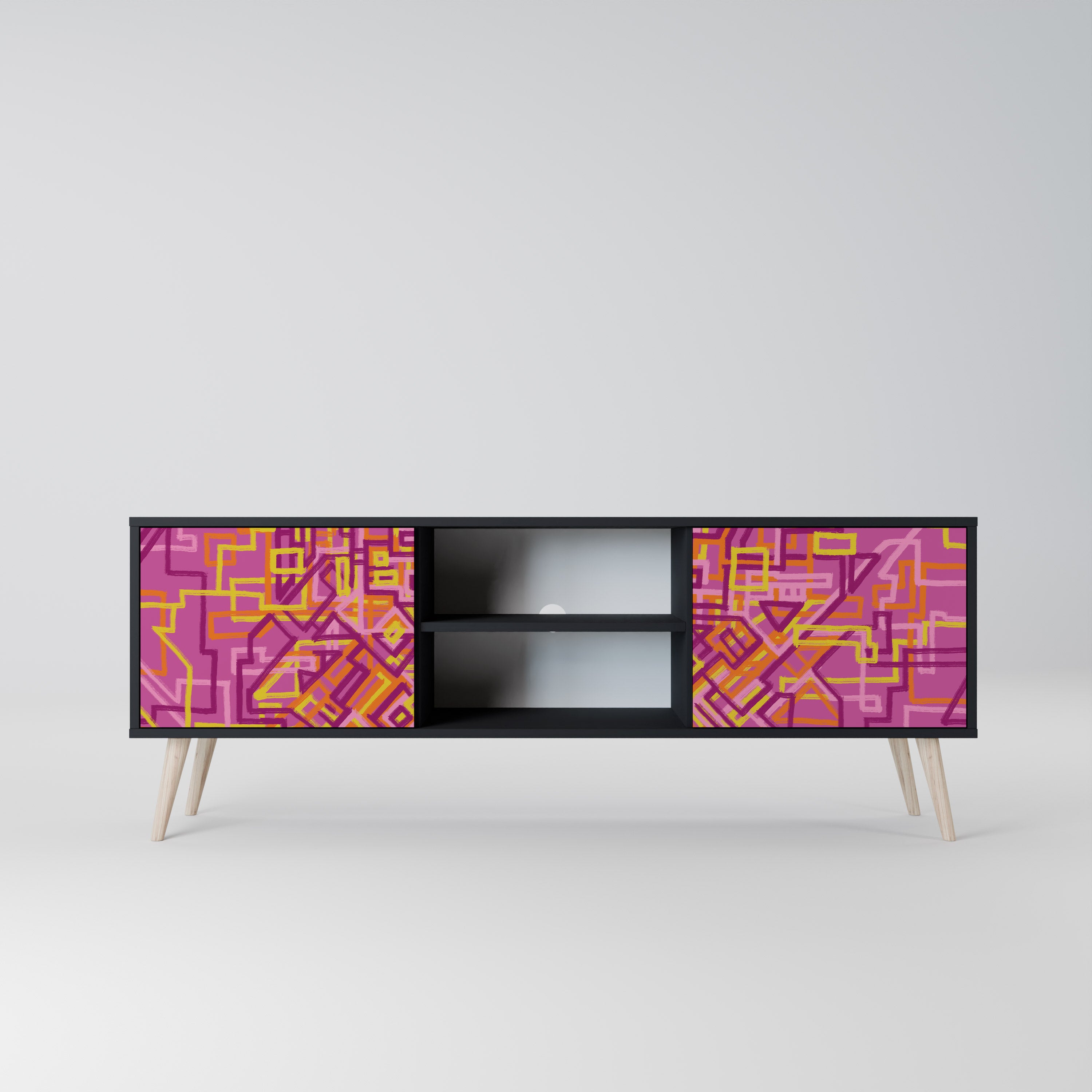 Mueble de TV LOVELY MEMORIES de 2 puertas con acabado negro