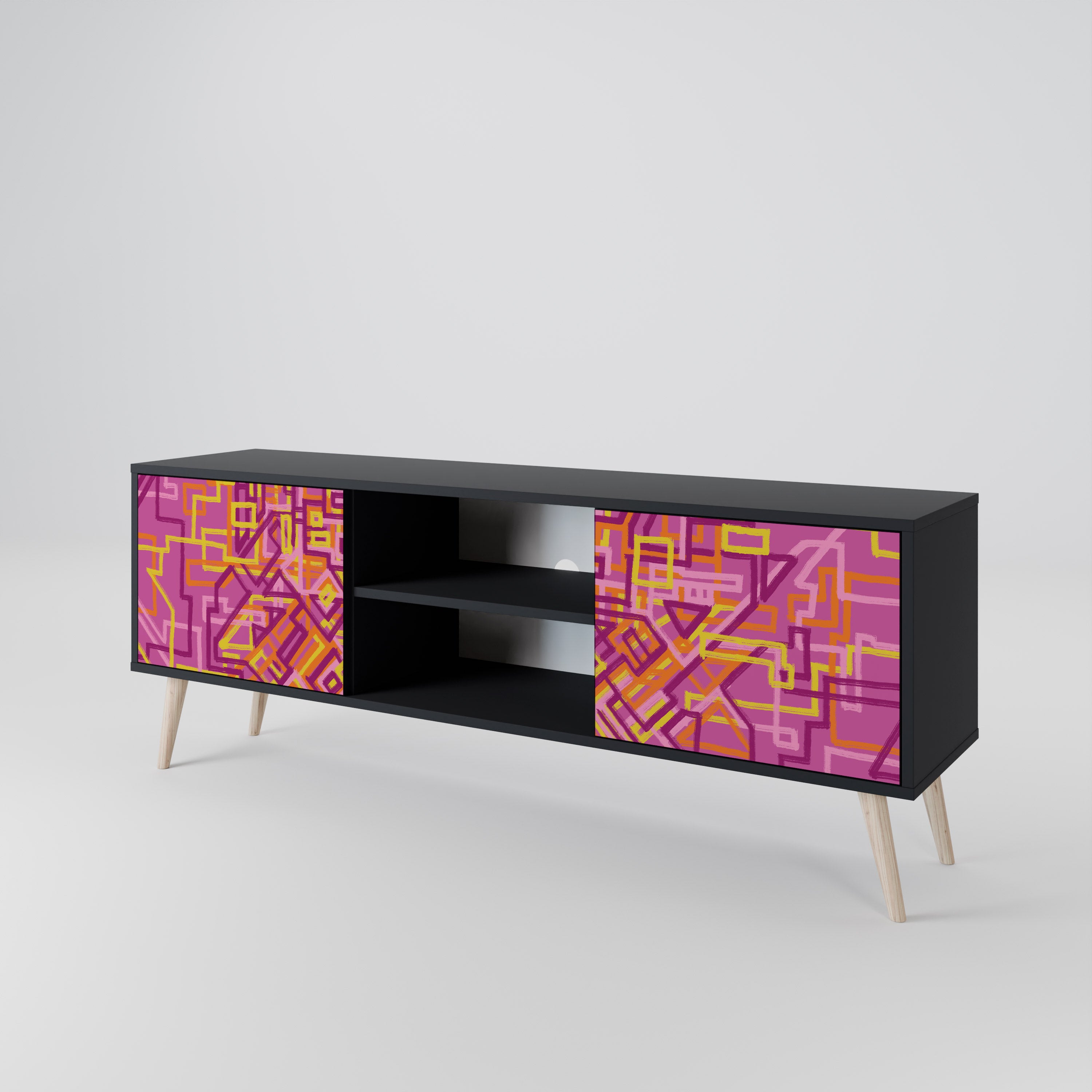 Mueble de TV LOVELY MEMORIES de 2 puertas con acabado negro