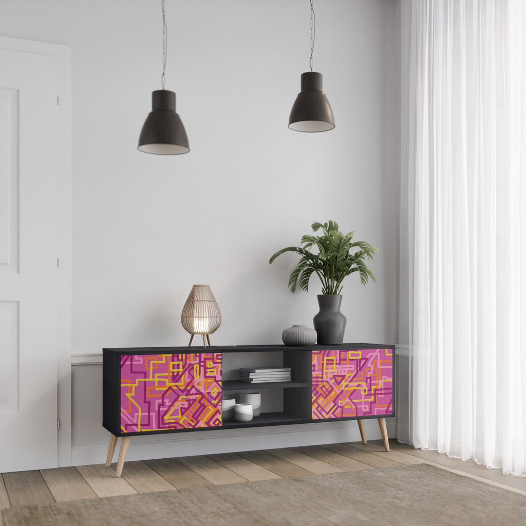 Mueble de TV LOVELY MEMORIES de 2 puertas con acabado negro