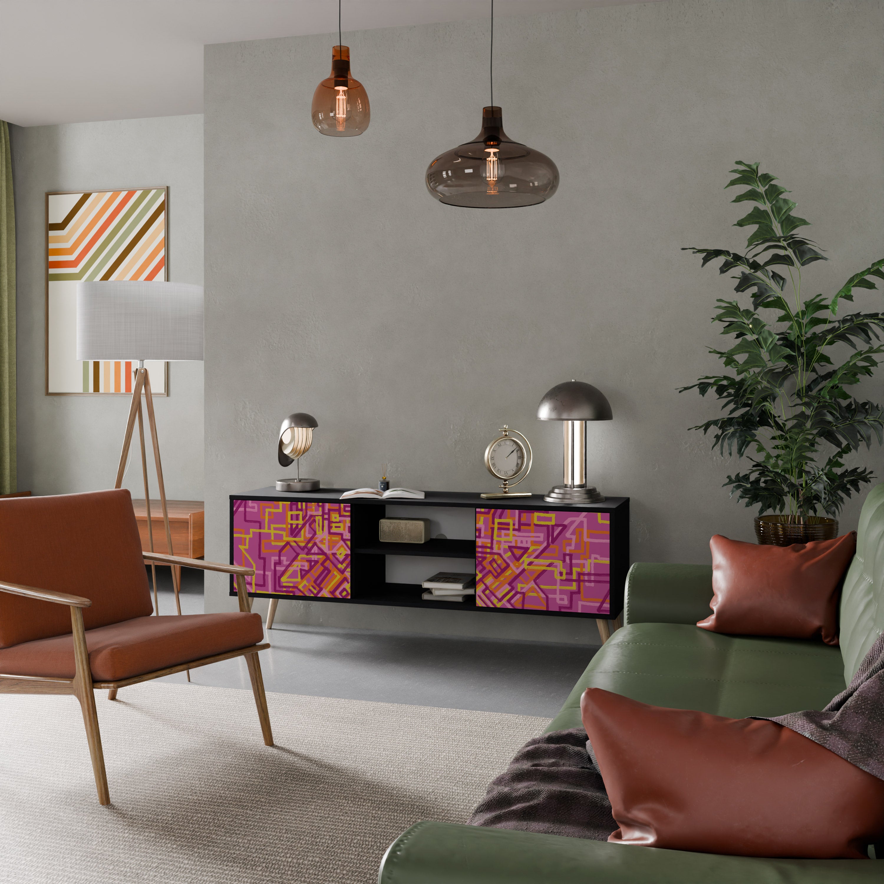 Mueble de TV LOVELY MEMORIES de 2 puertas con acabado negro