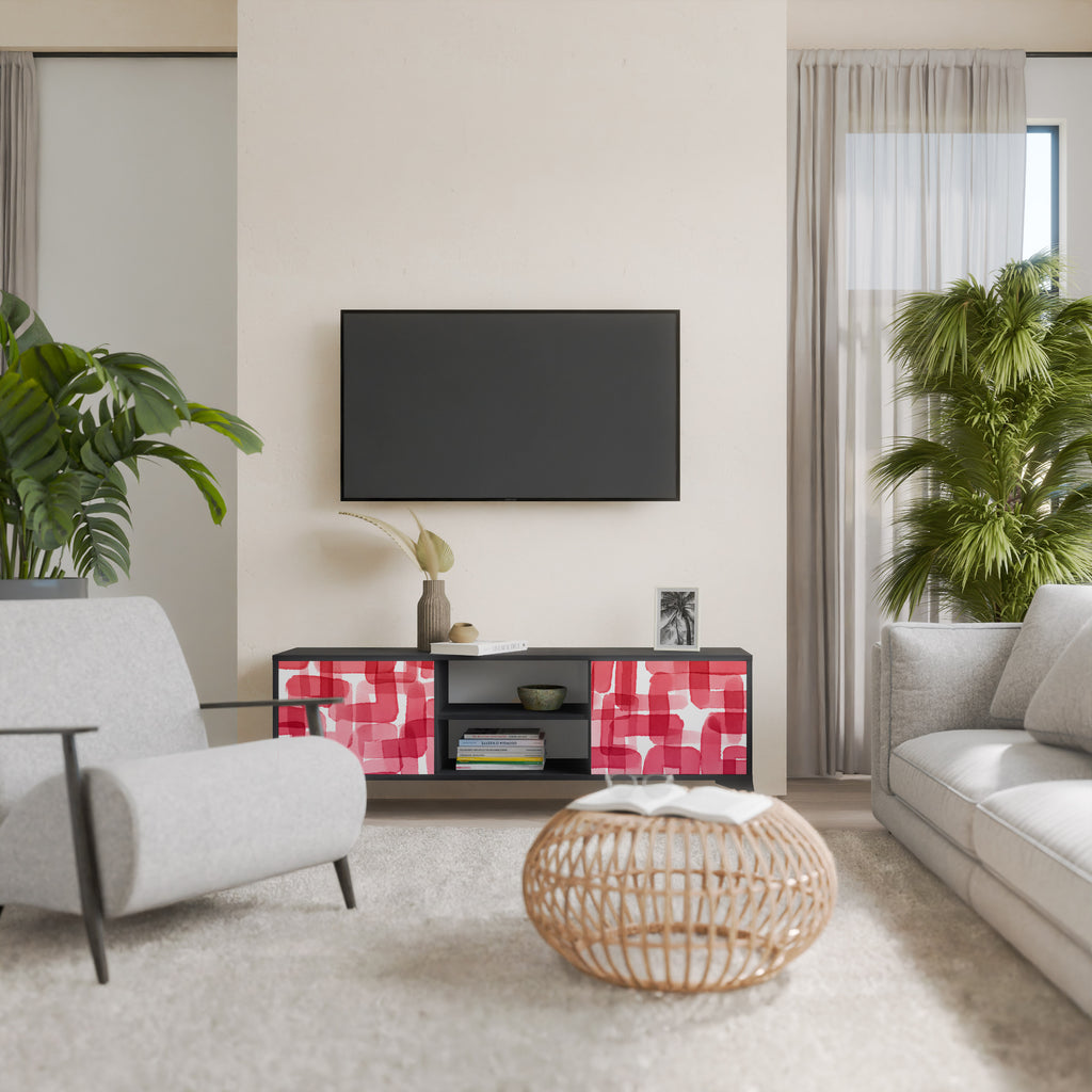 Mueble de TV de dos puertas KALEIDOSCOPIC CUBISM en acabado negro