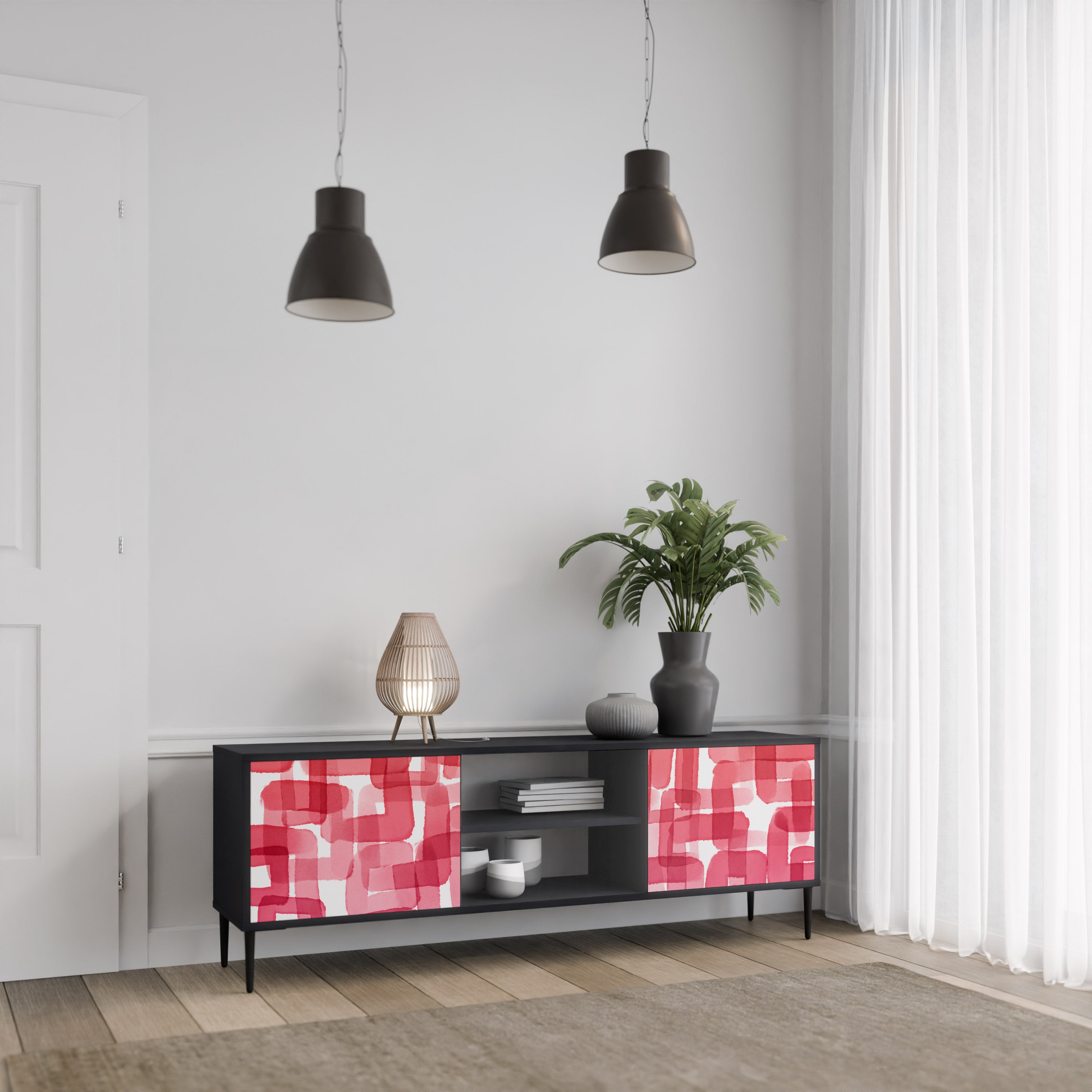 Mueble de TV de dos puertas KALEIDOSCOPIC CUBISM en acabado negro