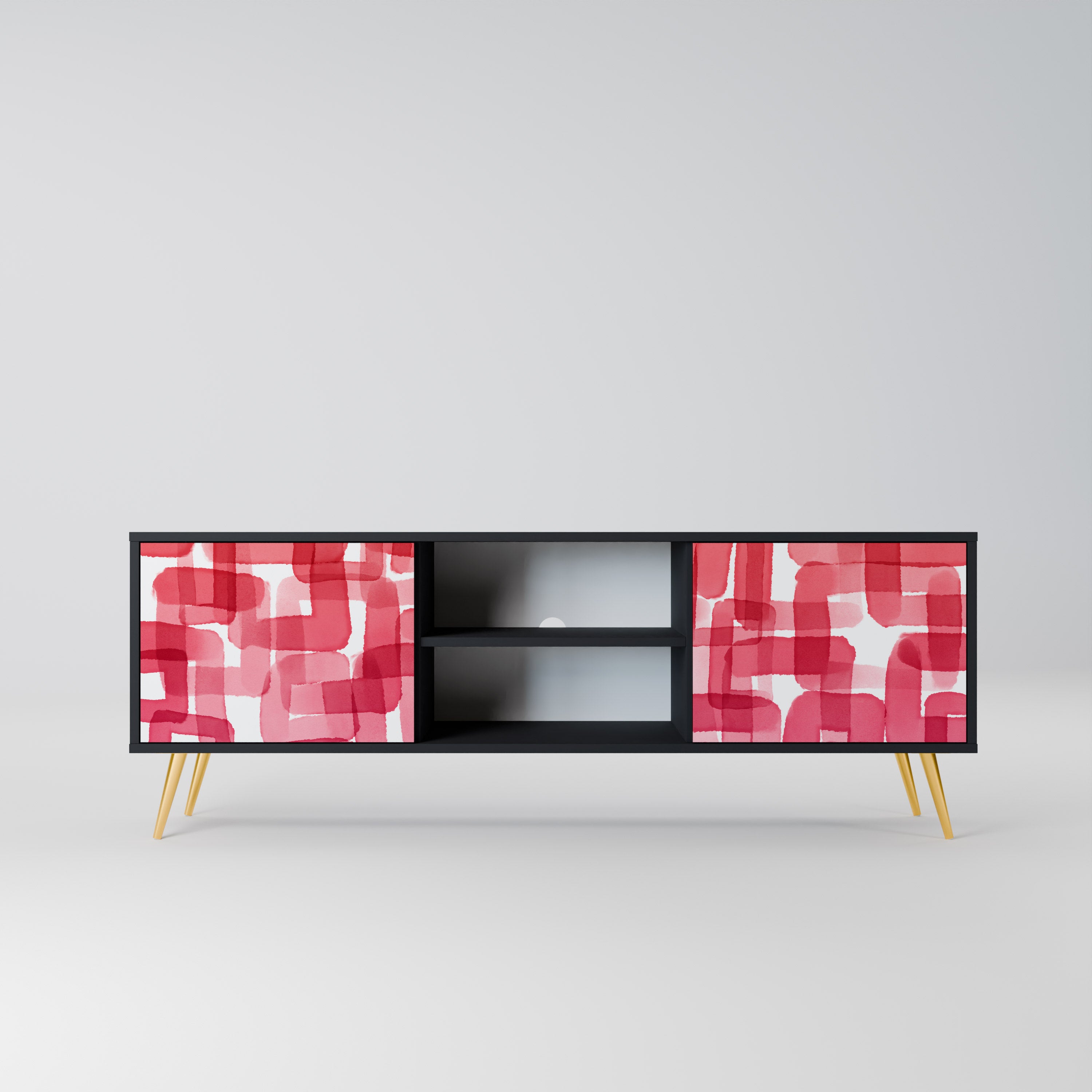 Mueble de TV de dos puertas KALEIDOSCOPIC CUBISM en acabado negro