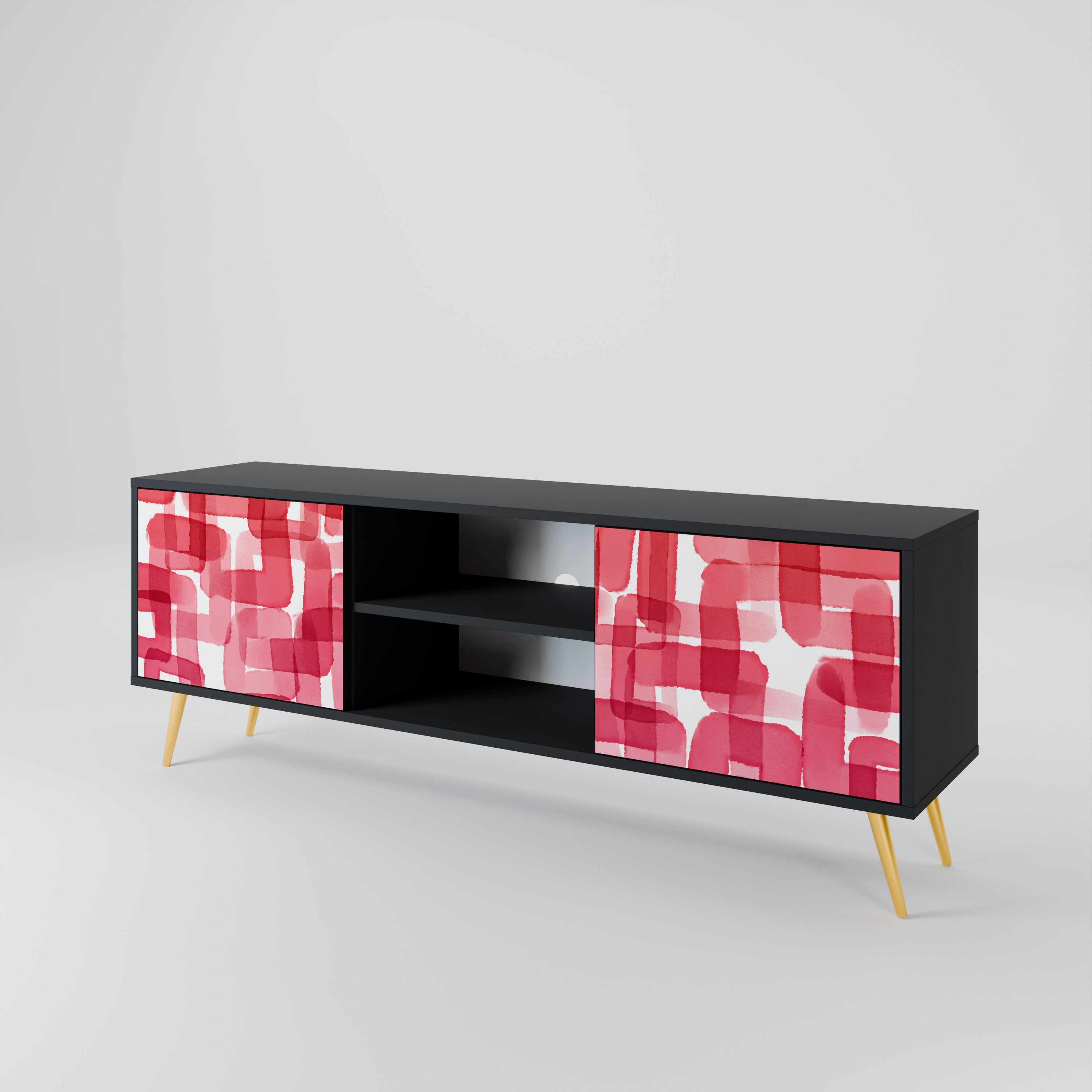 Mueble de TV de dos puertas KALEIDOSCOPIC CUBISM en acabado negro