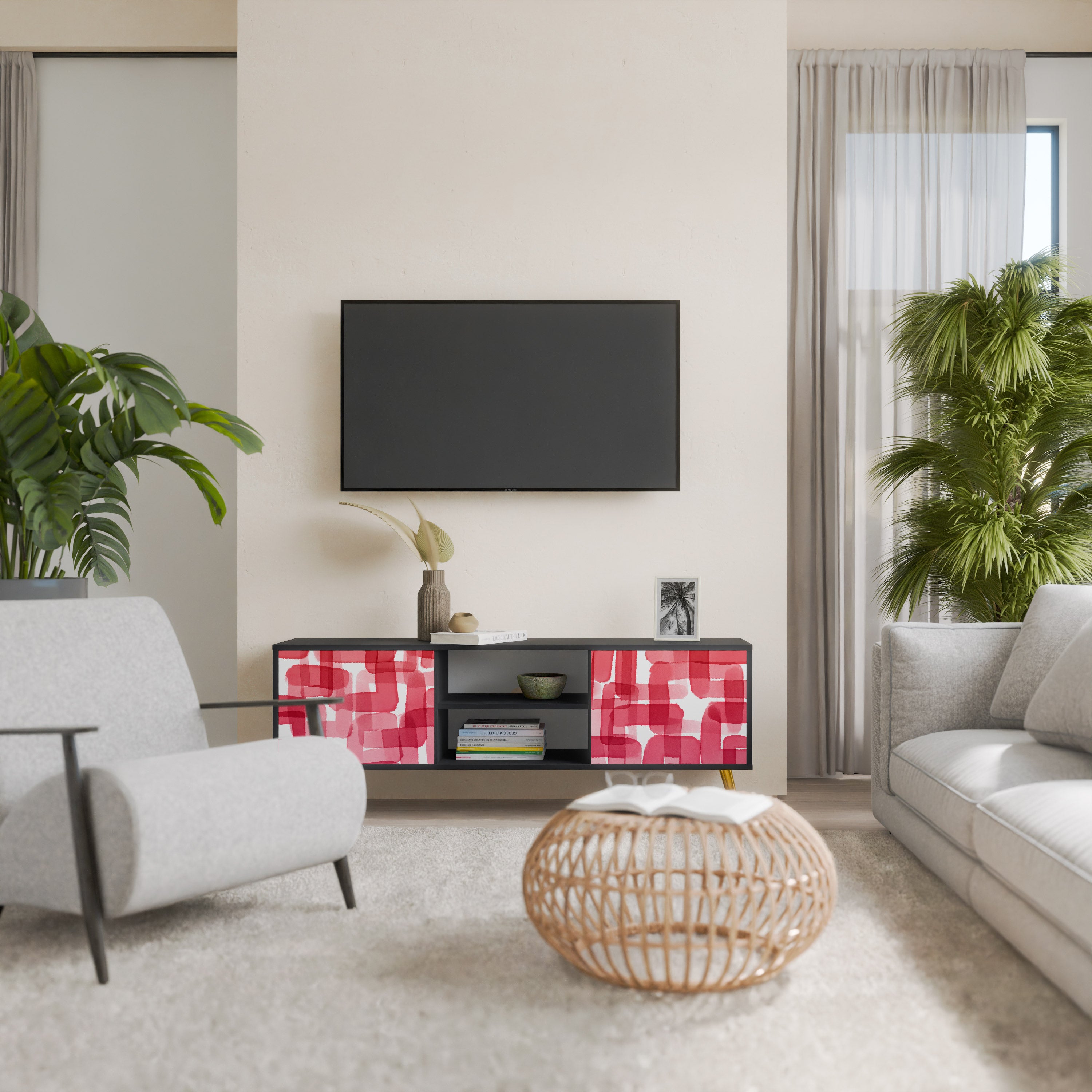 Mueble de TV de dos puertas KALEIDOSCOPIC CUBISM en acabado negro