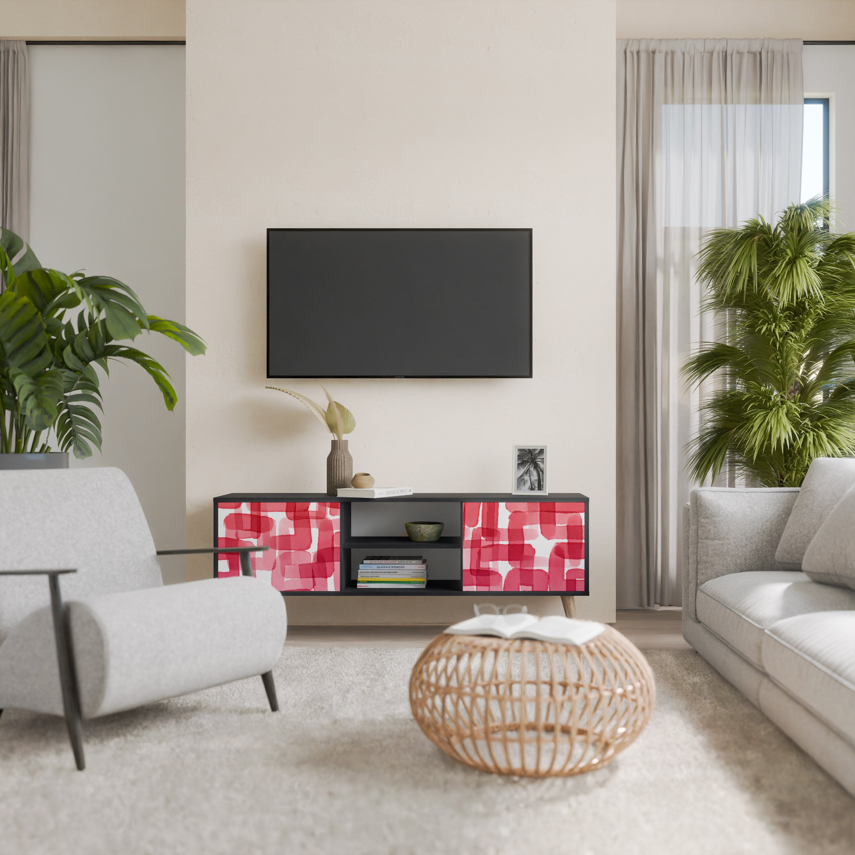 Mueble de TV de dos puertas KALEIDOSCOPIC CUBISM en acabado negro