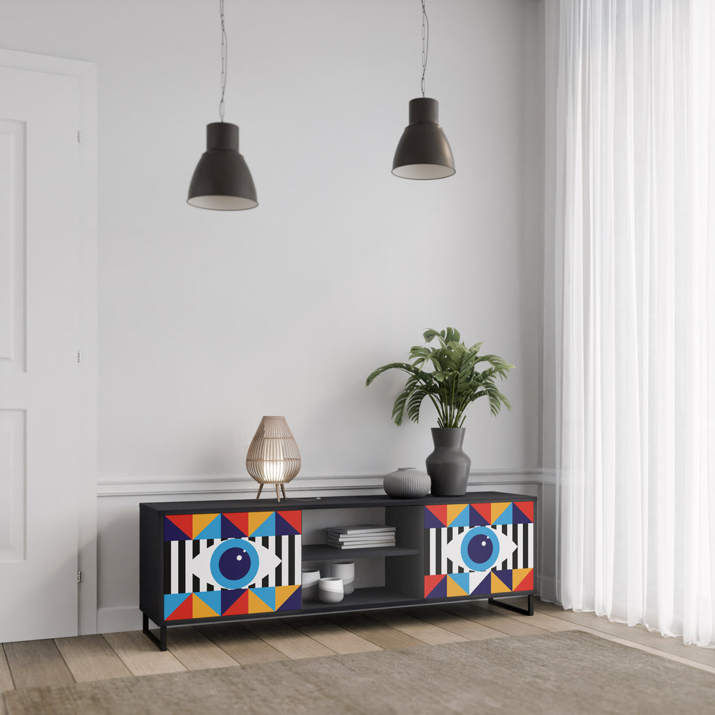 ABSTRACTION AND GEOMETRY 2-Door TV Stand in Black Finish