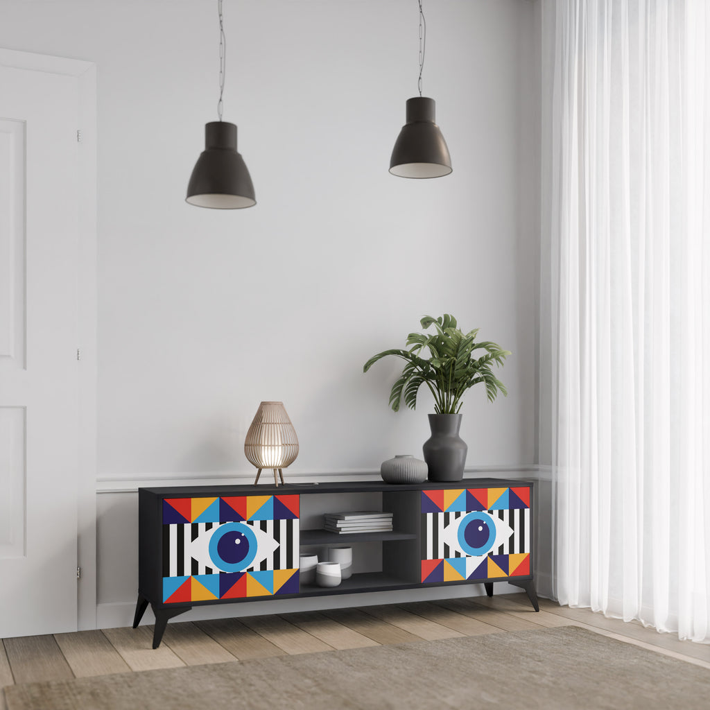 ABSTRACTION AND GEOMETRY 2-Door TV Stand in Black Finish