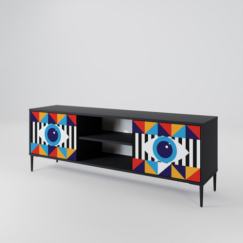 ABSTRACTION AND GEOMETRY 2-Door TV Stand in Black Finish