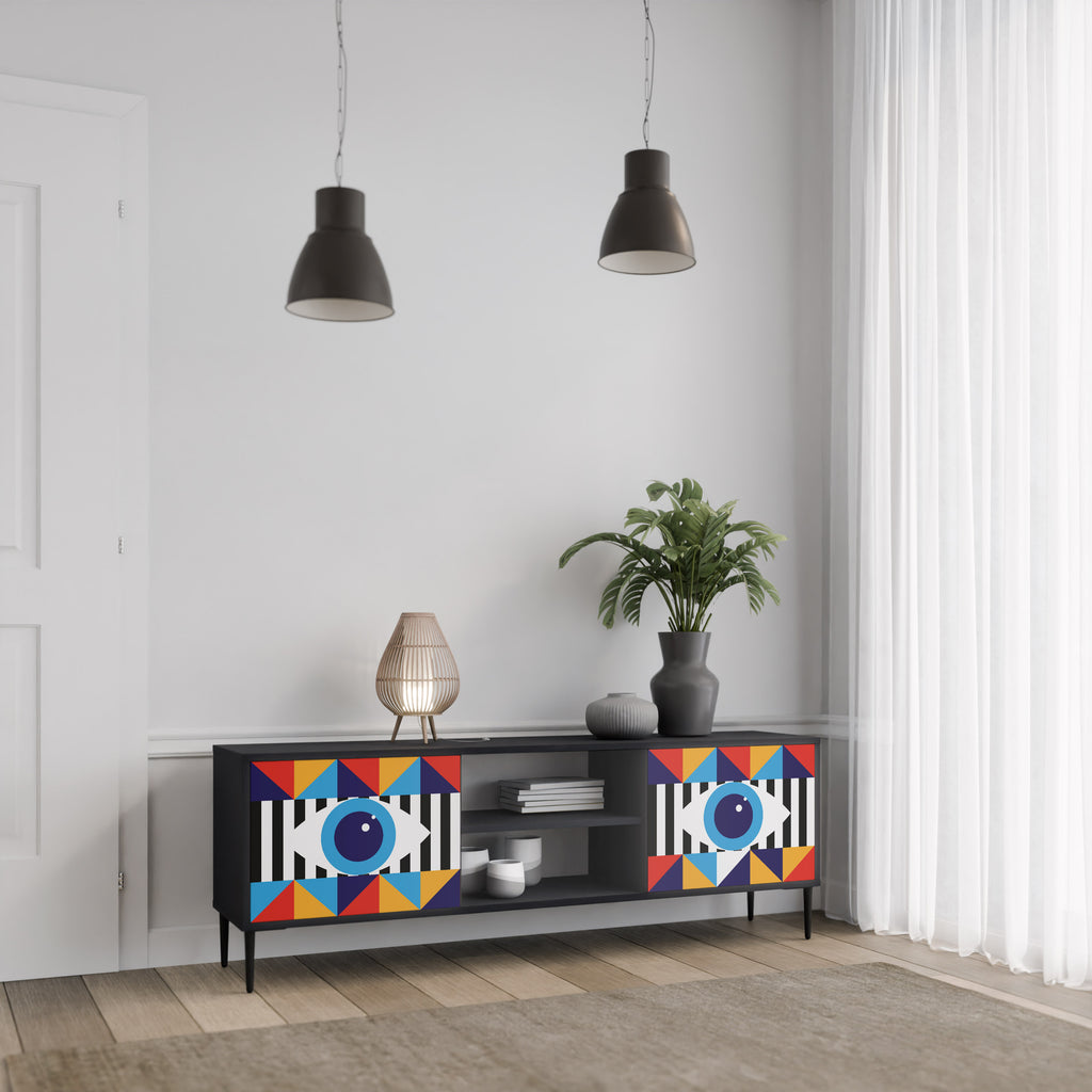 ABSTRACTION AND GEOMETRY 2-Door TV Stand in Black Finish