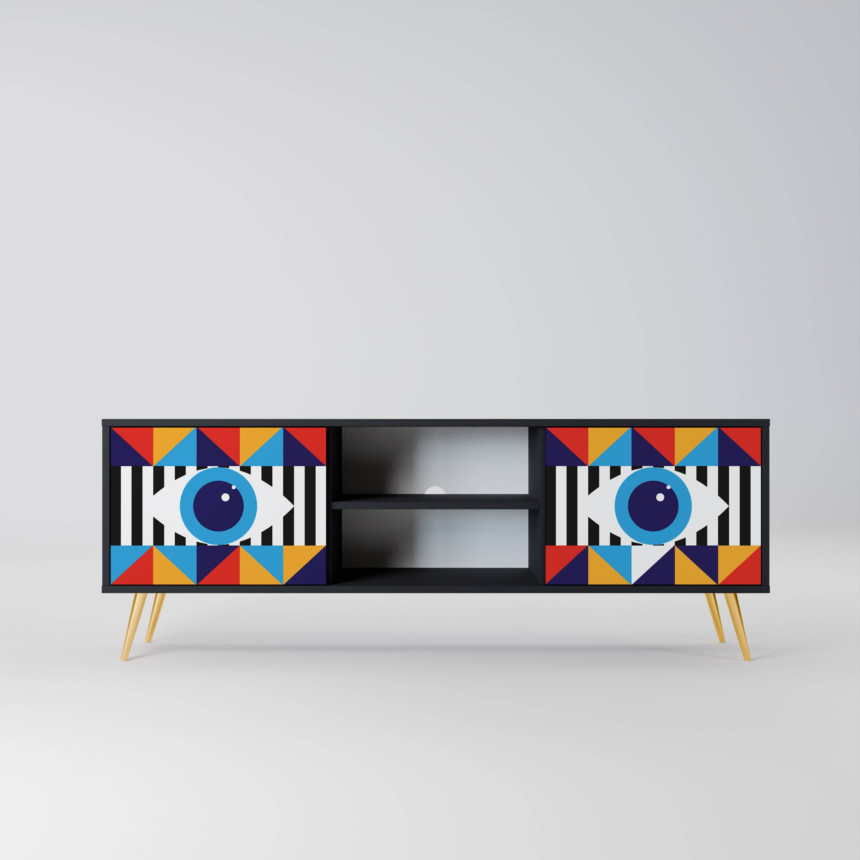 ABSTRACTION AND GEOMETRY 2-Door TV Stand in Black Finish