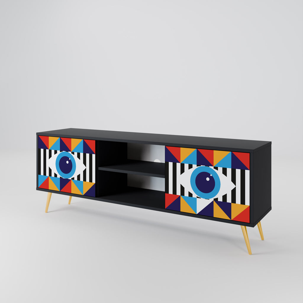 ABSTRACTION AND GEOMETRY 2-Door TV Stand in Black Finish