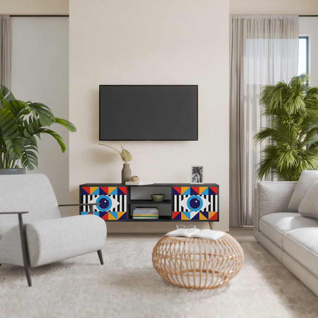 ABSTRACTION AND GEOMETRY 2-Door TV Stand in Black Finish