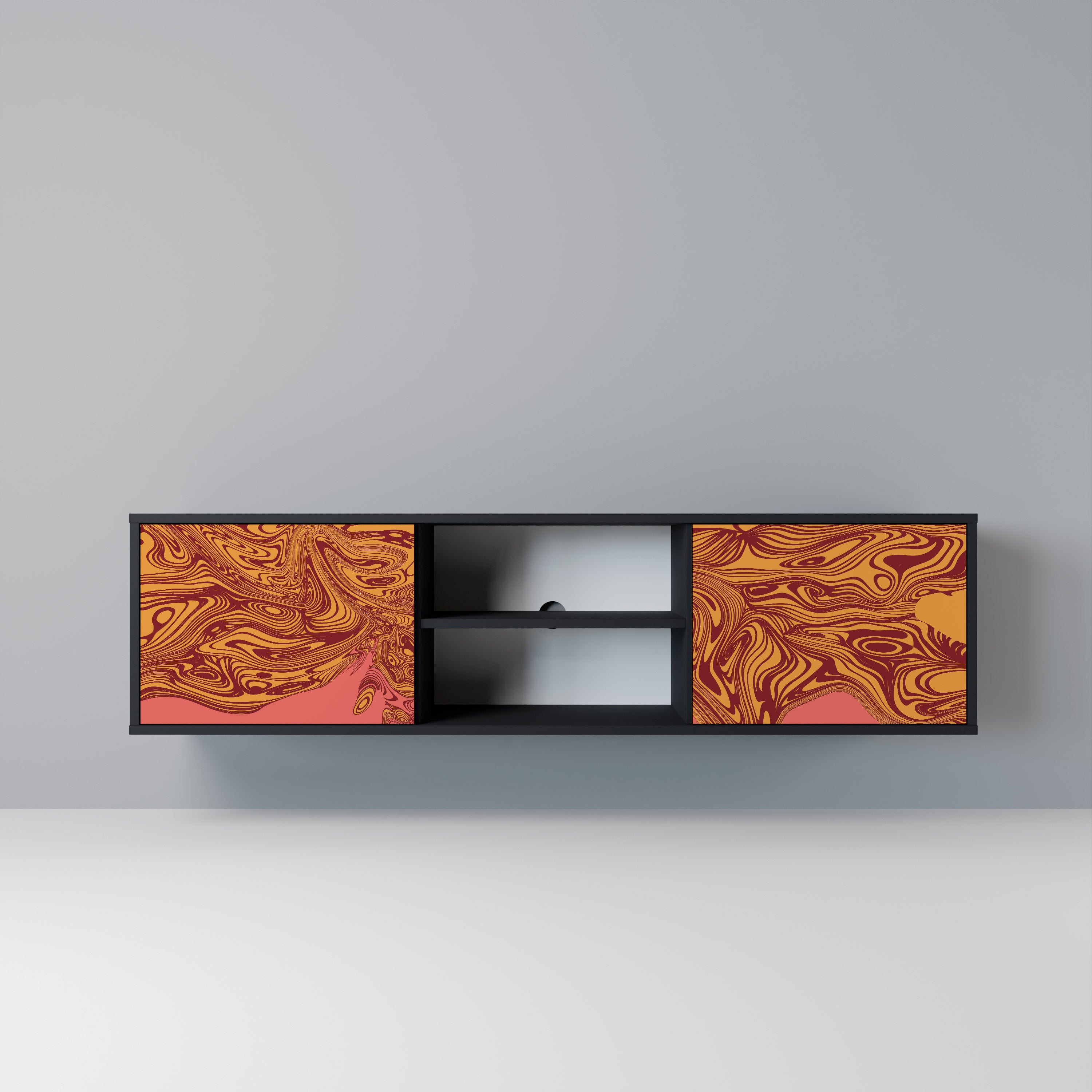 Mueble de TV de 2 puertas FLOATING THOUGHTS con acabado negro