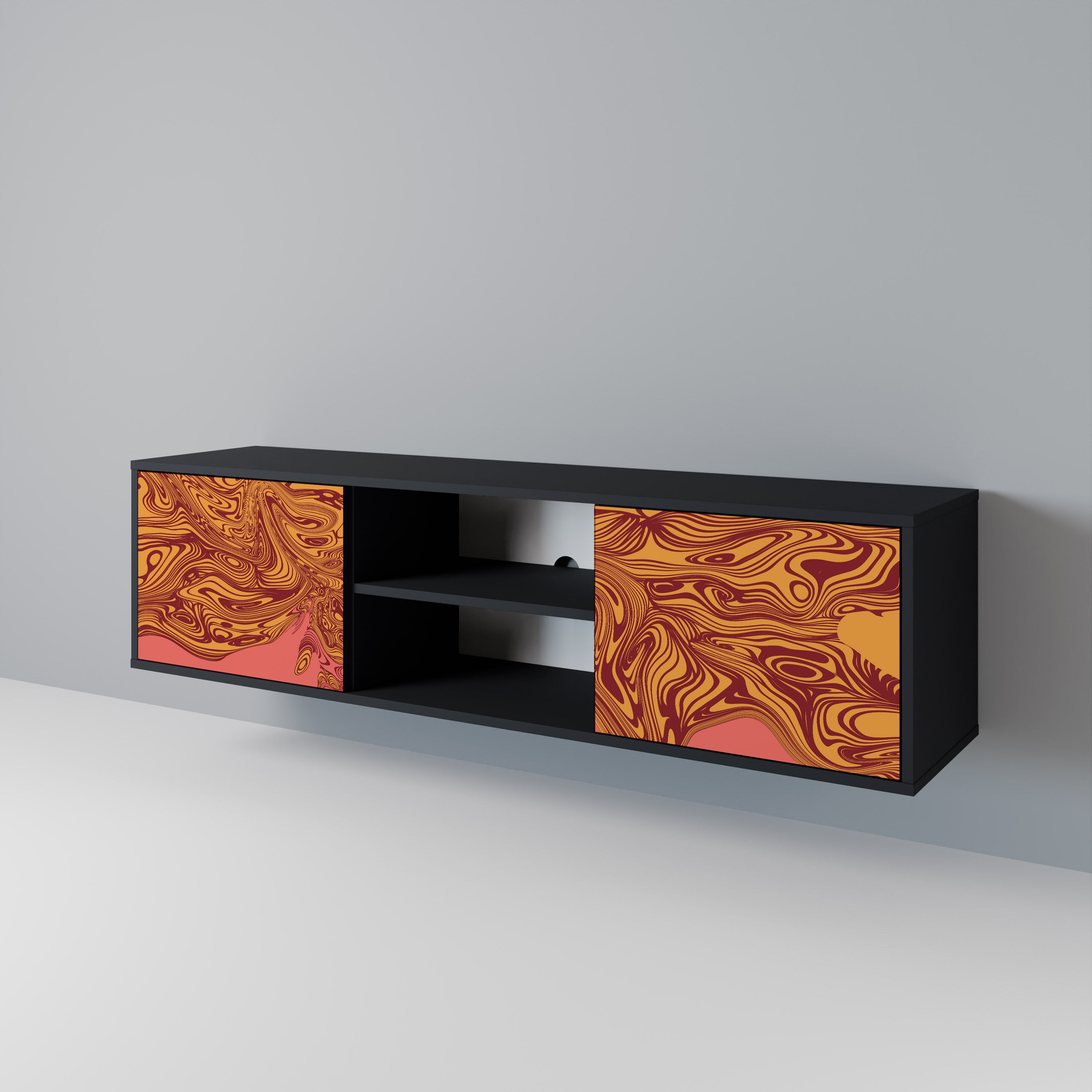 Mueble de TV de 2 puertas FLOATING THOUGHTS con acabado negro