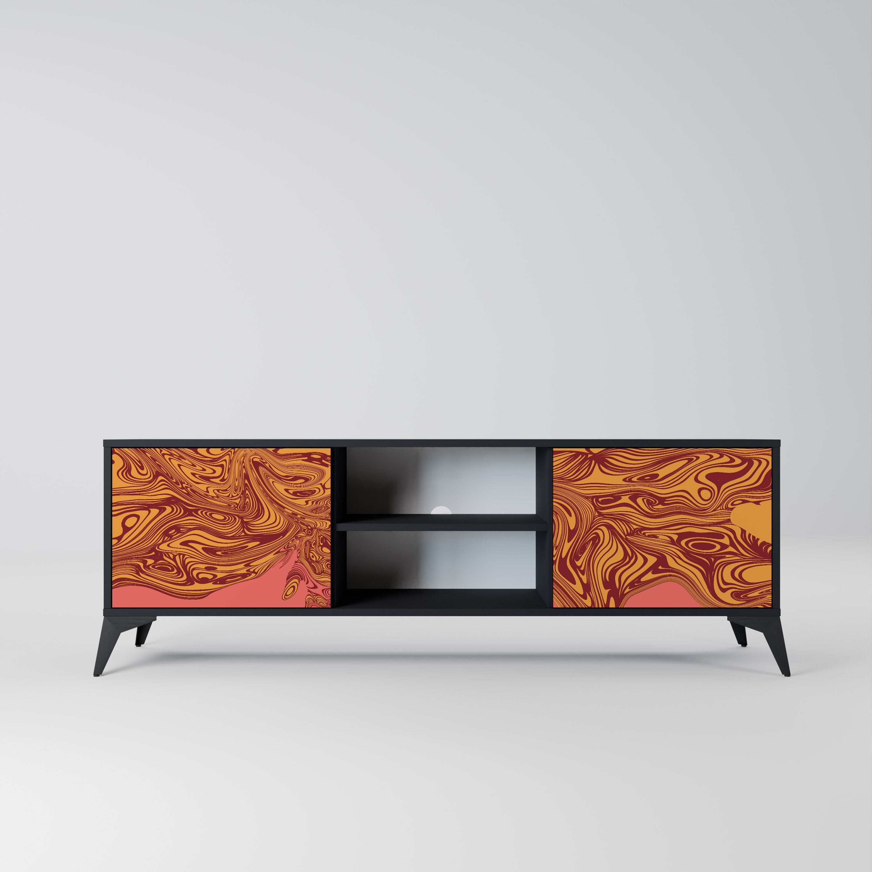 Mueble de TV de 2 puertas FLOATING THOUGHTS con acabado negro