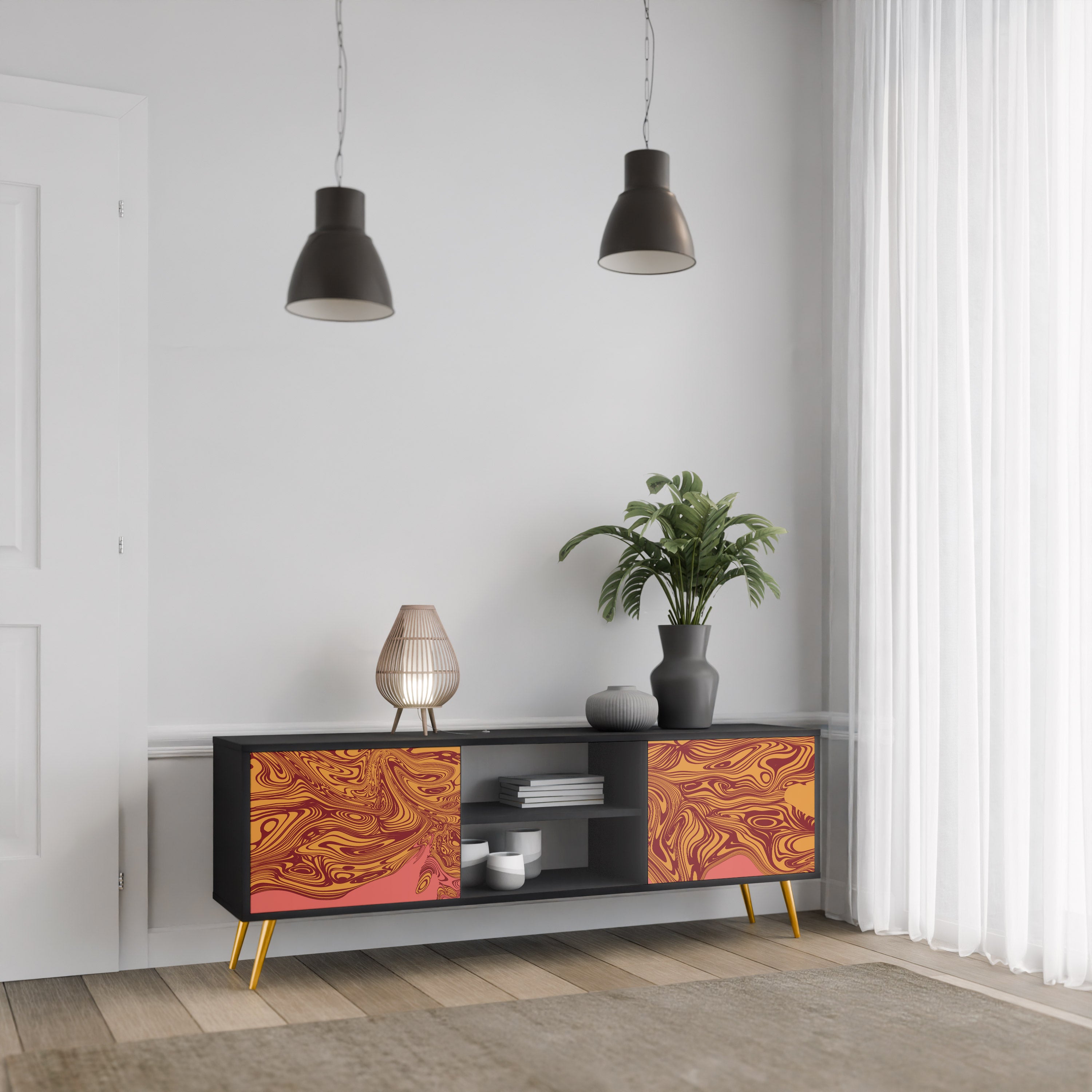 Mueble de TV de 2 puertas FLOATING THOUGHTS con acabado negro