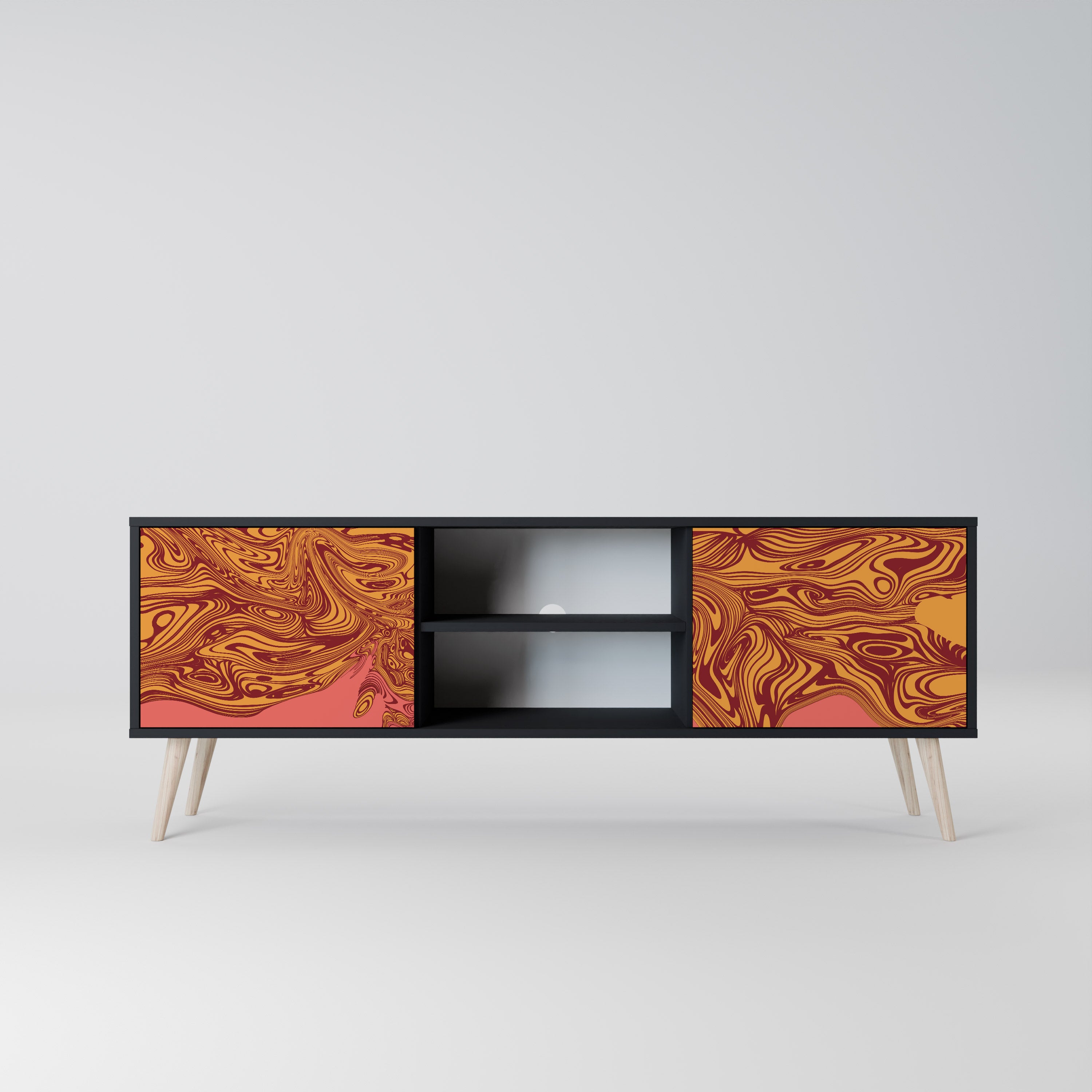 Mueble de TV de 2 puertas FLOATING THOUGHTS con acabado negro