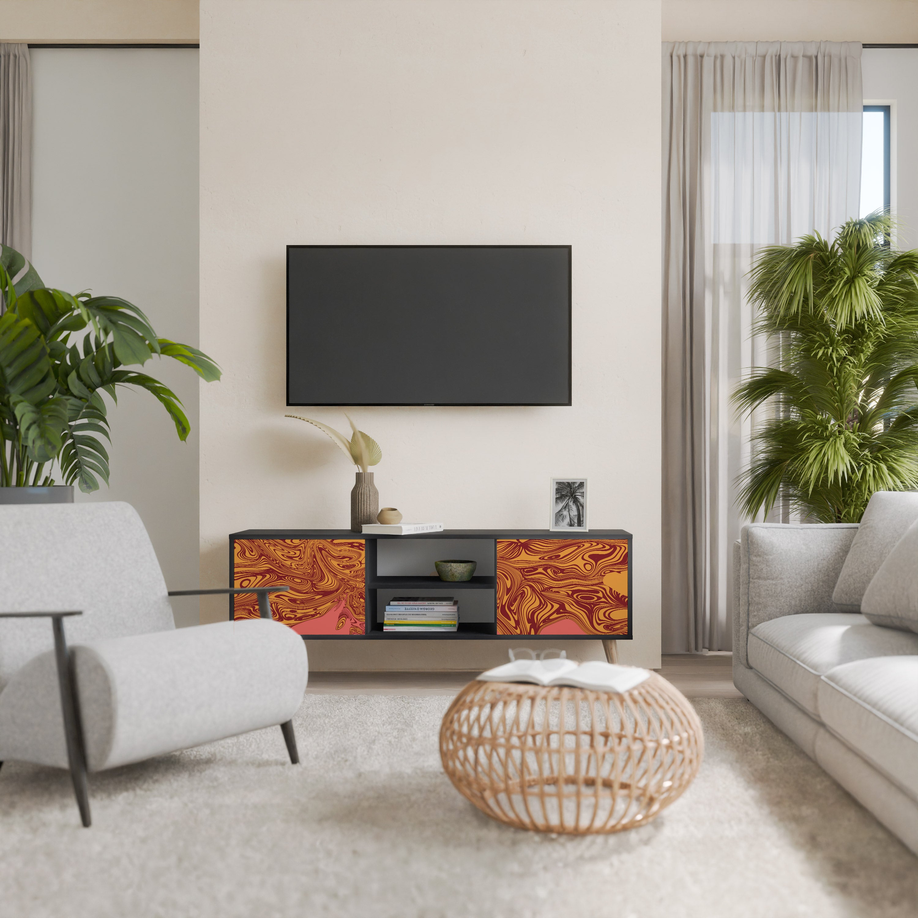 Mueble de TV de 2 puertas FLOATING THOUGHTS con acabado negro
