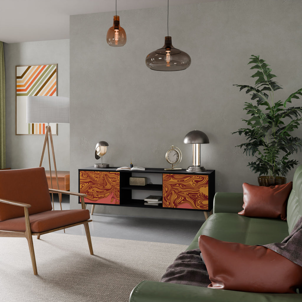 Mueble de TV de 2 puertas FLOATING THOUGHTS con acabado negro