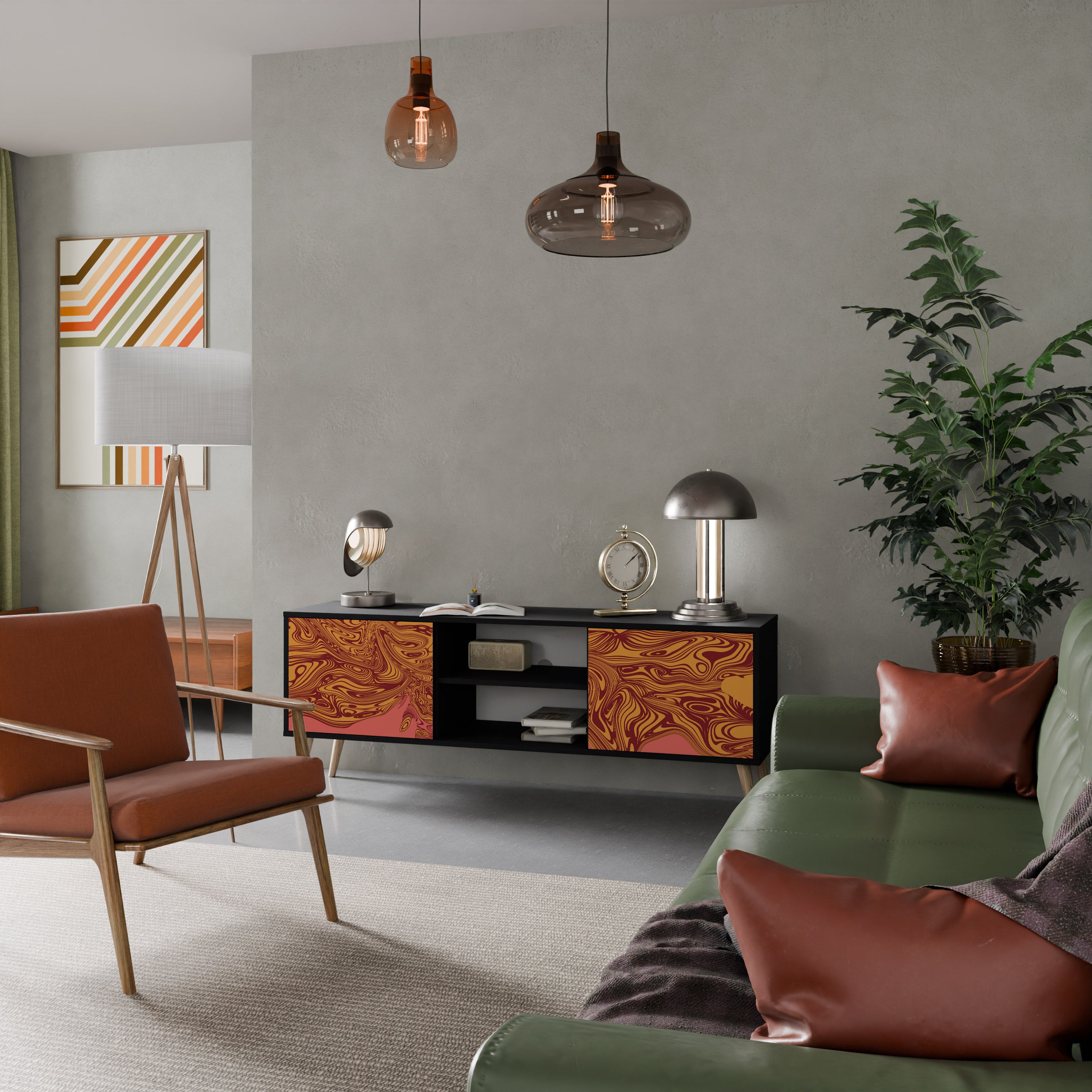 Mueble de TV de 2 puertas FLOATING THOUGHTS con acabado negro