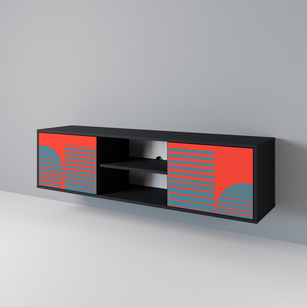 Mueble de TV de 2 puertas RISING GEOMETRY STARS con acabado negro