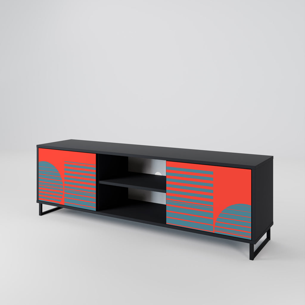 Mueble de TV de 2 puertas RISING GEOMETRY STARS con acabado negro