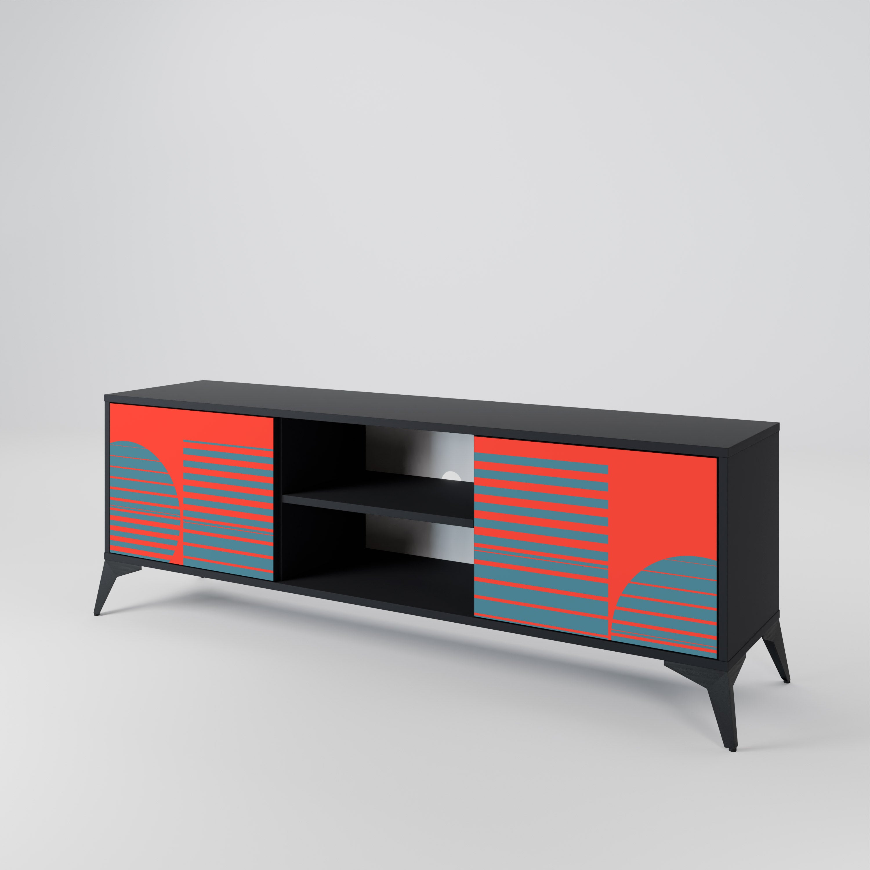 Mueble de TV de 2 puertas RISING GEOMETRY STARS con acabado negro