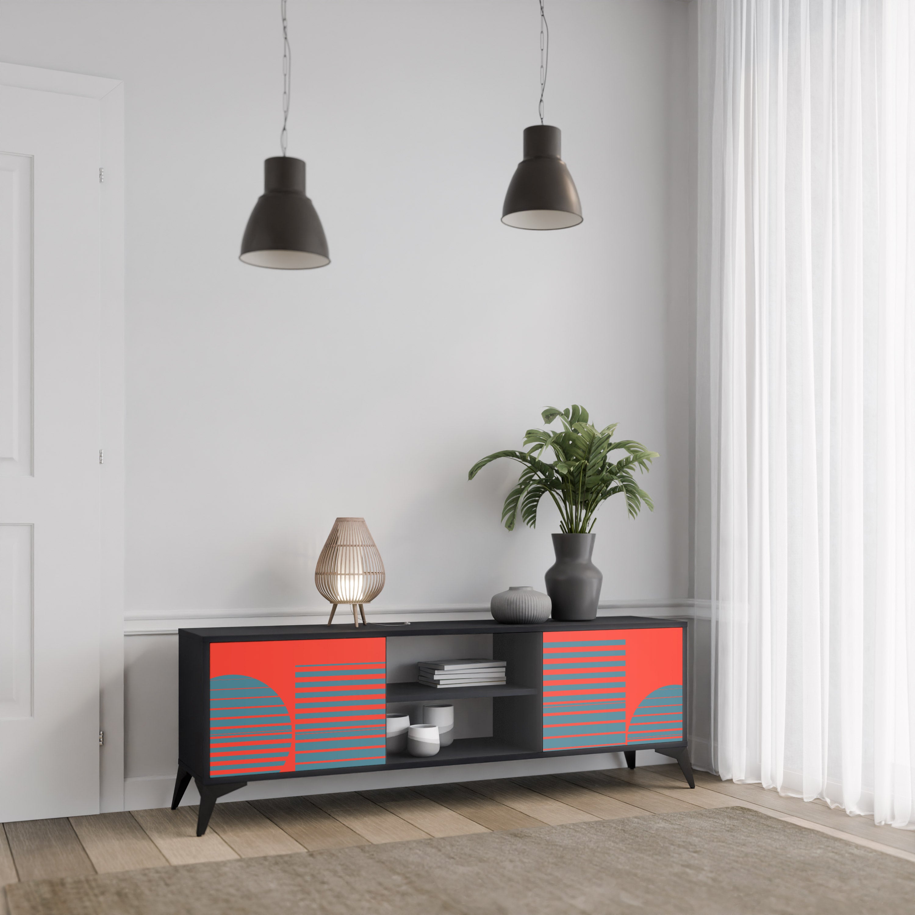 Mueble de TV de 2 puertas RISING GEOMETRY STARS con acabado negro