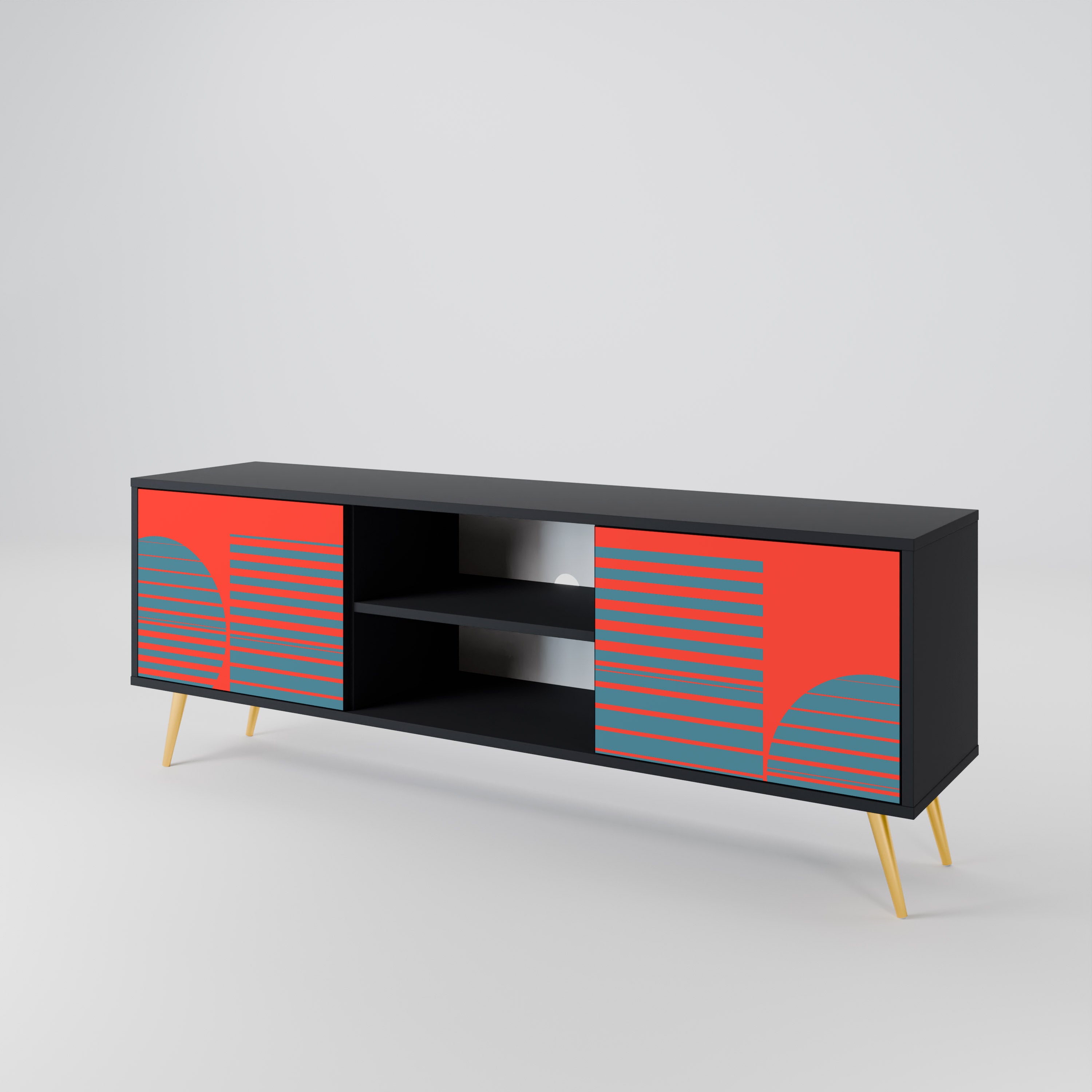 Mueble de TV de 2 puertas RISING GEOMETRY STARS con acabado negro