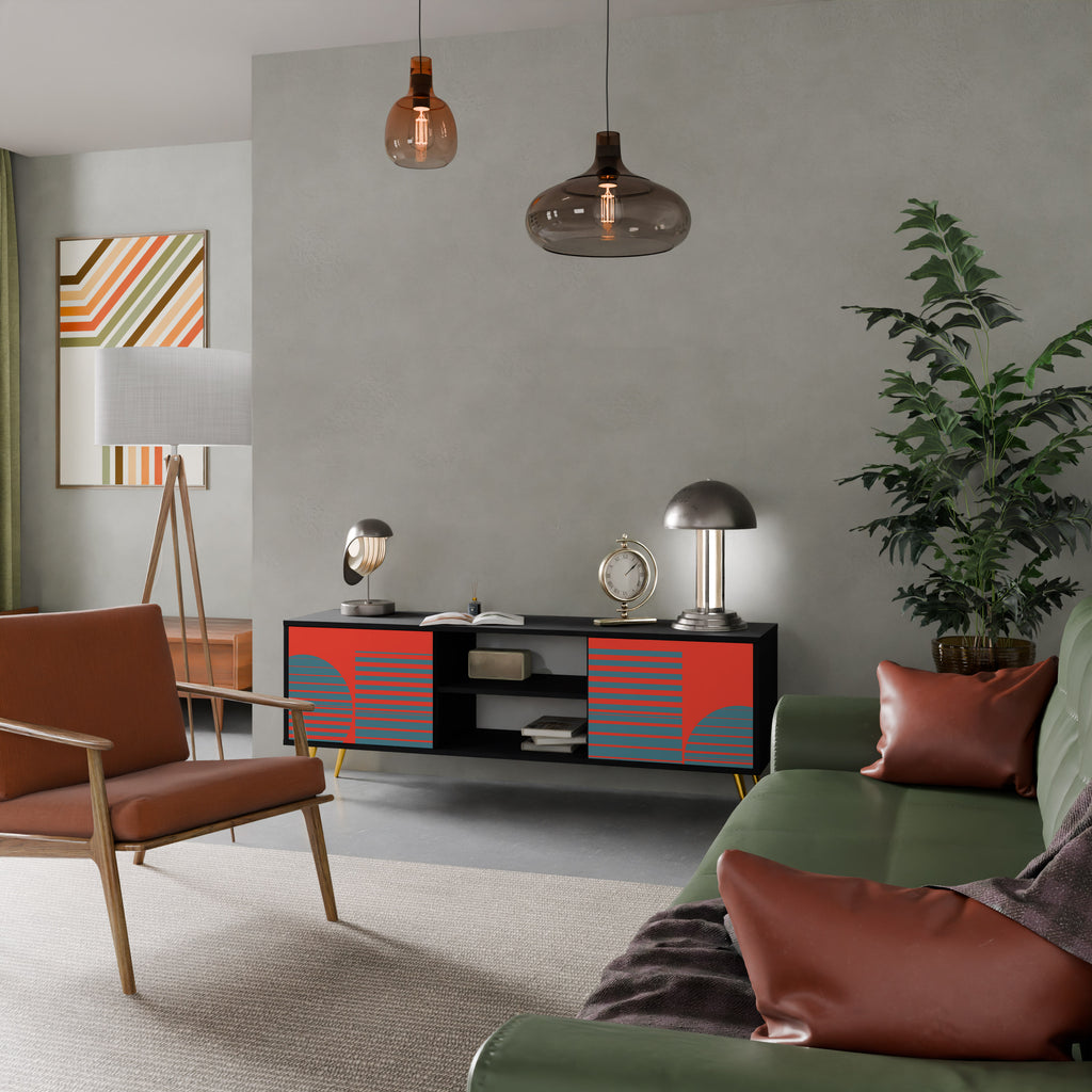 Mueble de TV de 2 puertas RISING GEOMETRY STARS con acabado negro