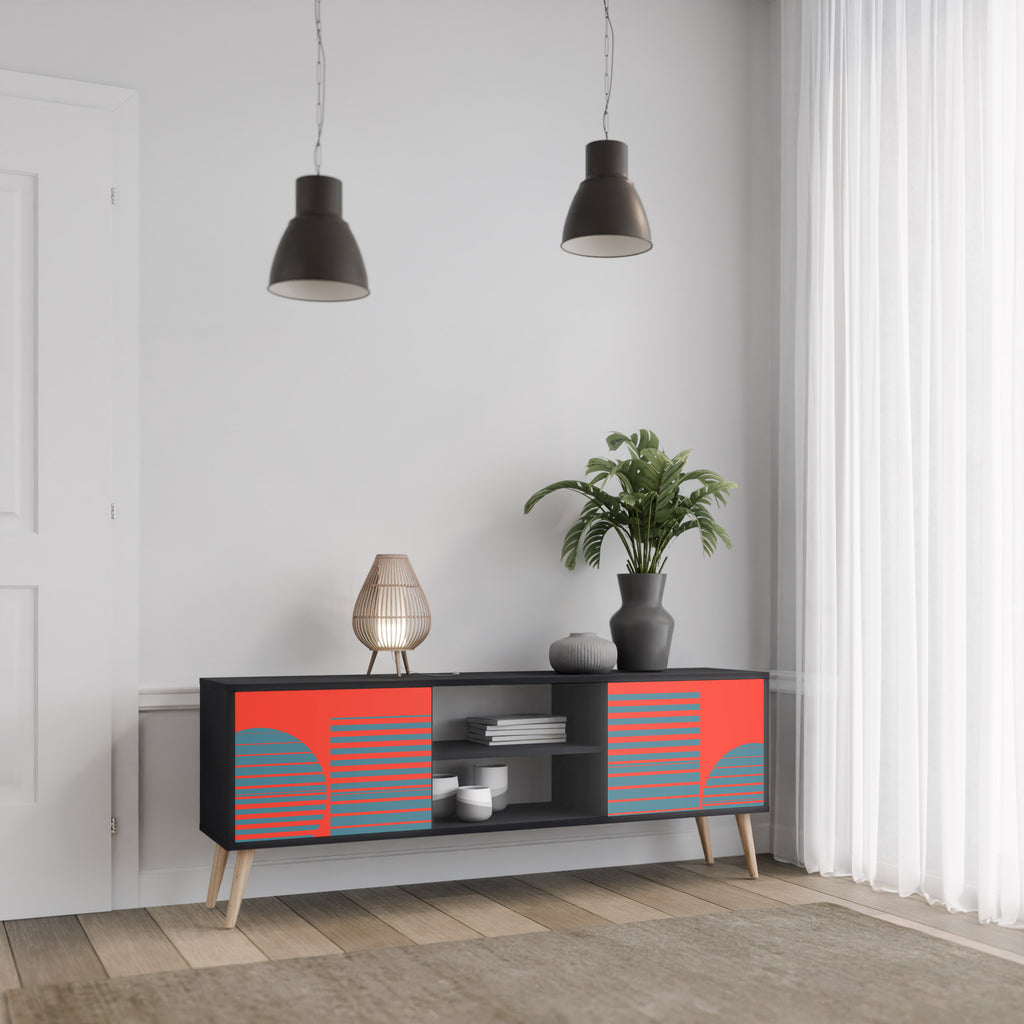 Mueble de TV de 2 puertas RISING GEOMETRY STARS con acabado negro