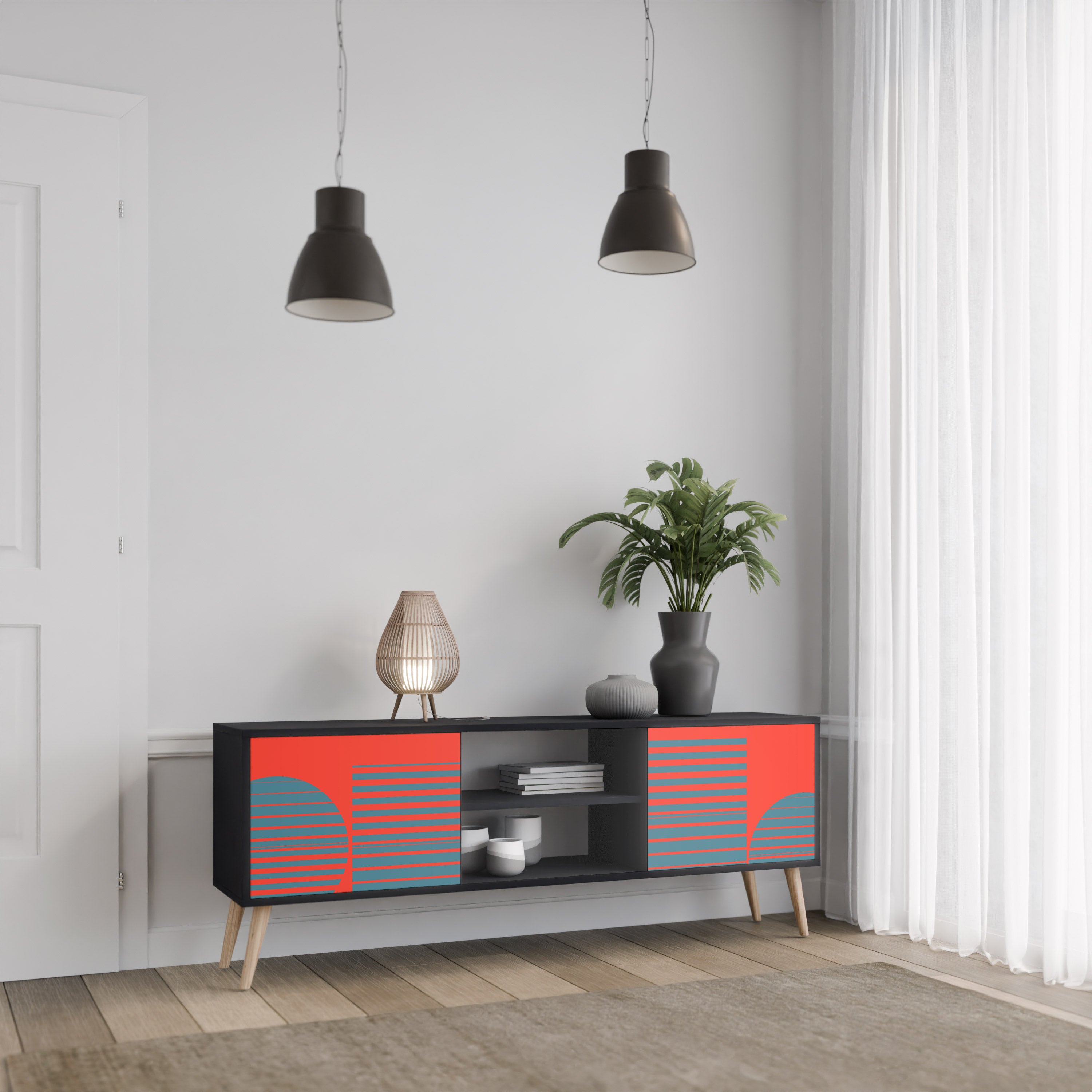 Mueble de TV de 2 puertas RISING GEOMETRY STARS con acabado negro