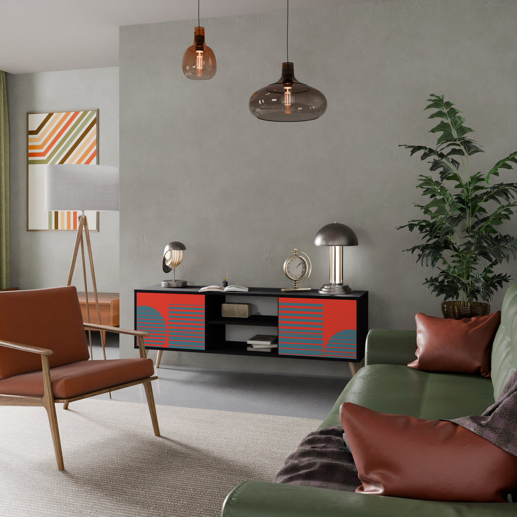 Mueble de TV de 2 puertas RISING GEOMETRY STARS con acabado negro