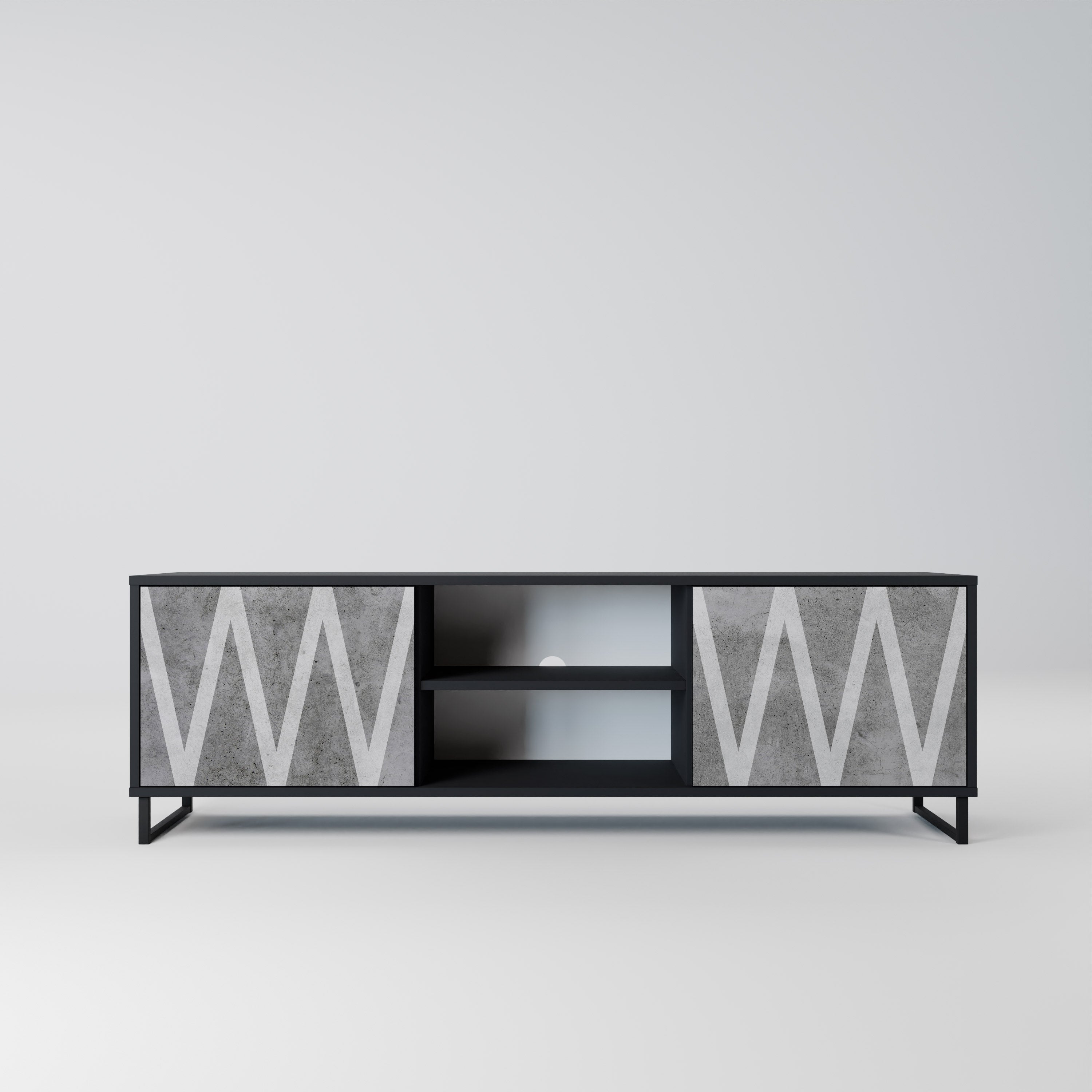 Mueble de TV SOLID ZIG ZAG de 2 puertas con acabado negro
