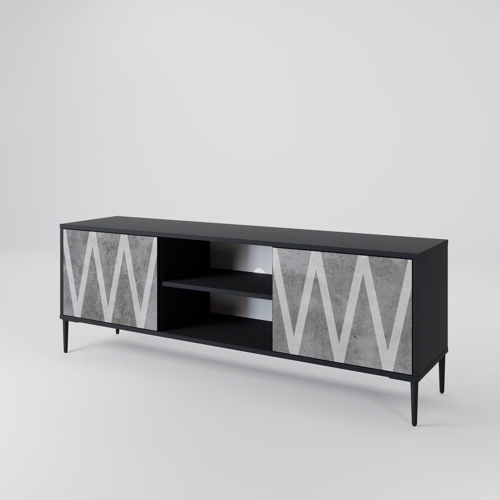 Mueble de TV SOLID ZIG ZAG de 2 puertas con acabado negro