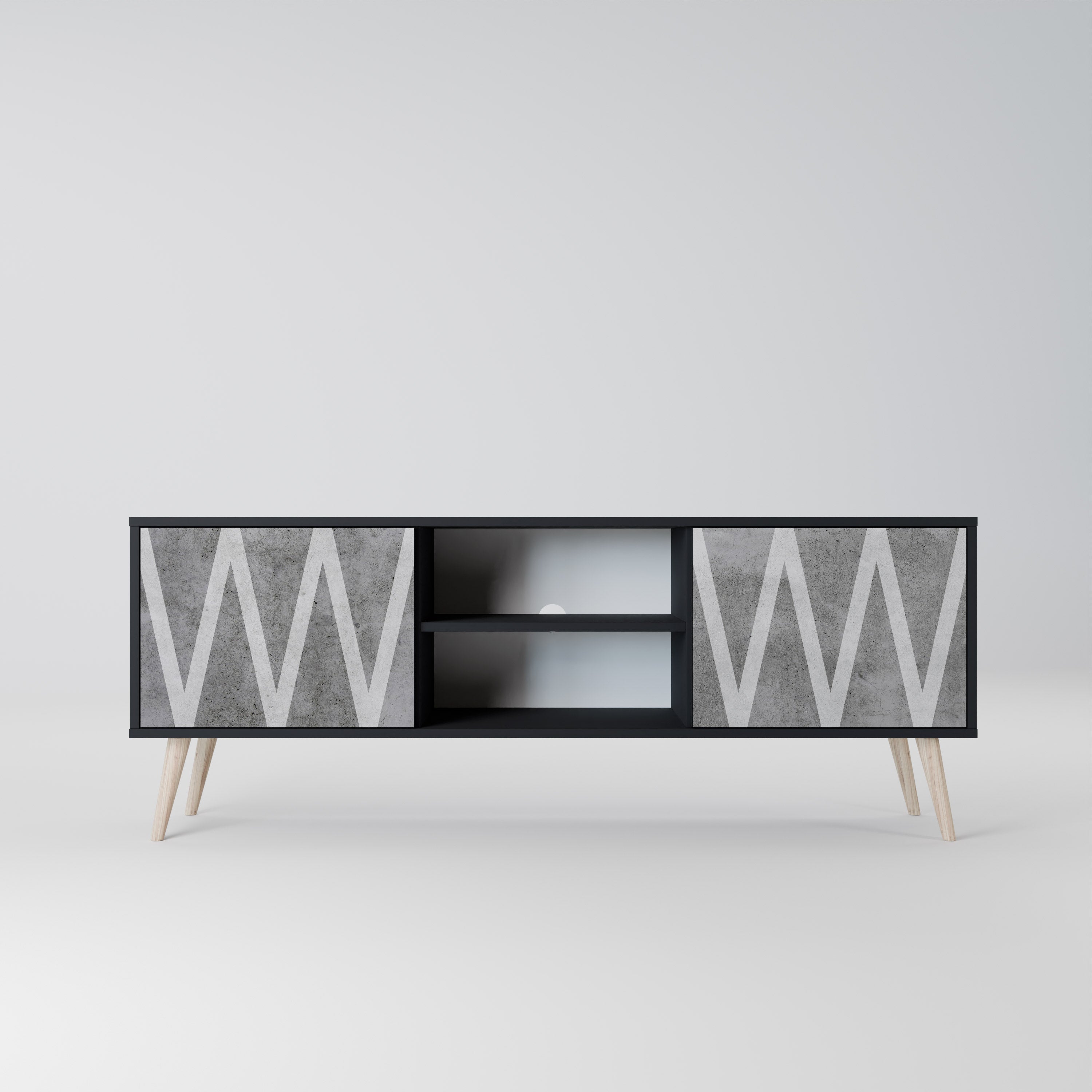 Mueble de TV SOLID ZIG ZAG de 2 puertas con acabado negro