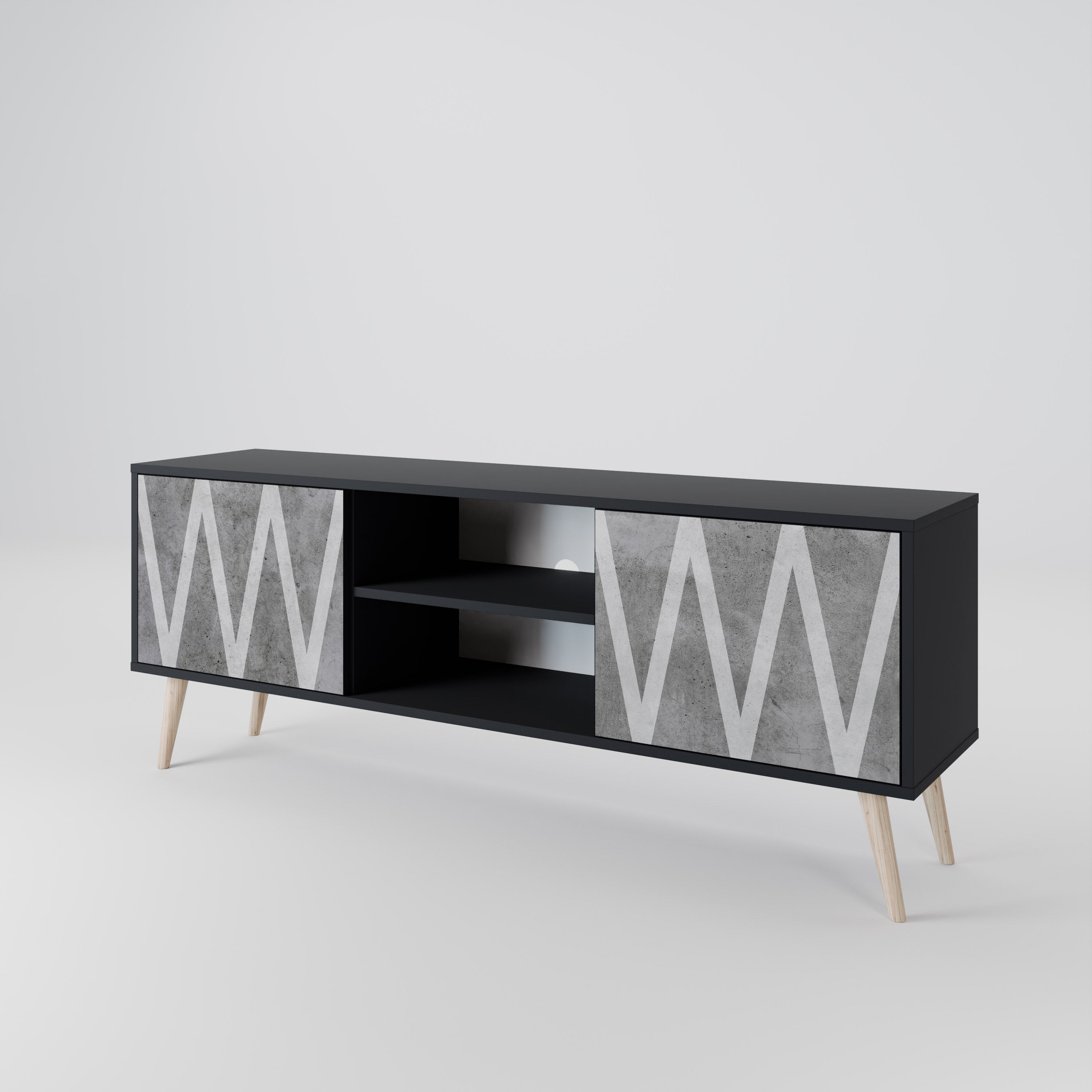 Mueble de TV SOLID ZIG ZAG de 2 puertas con acabado negro