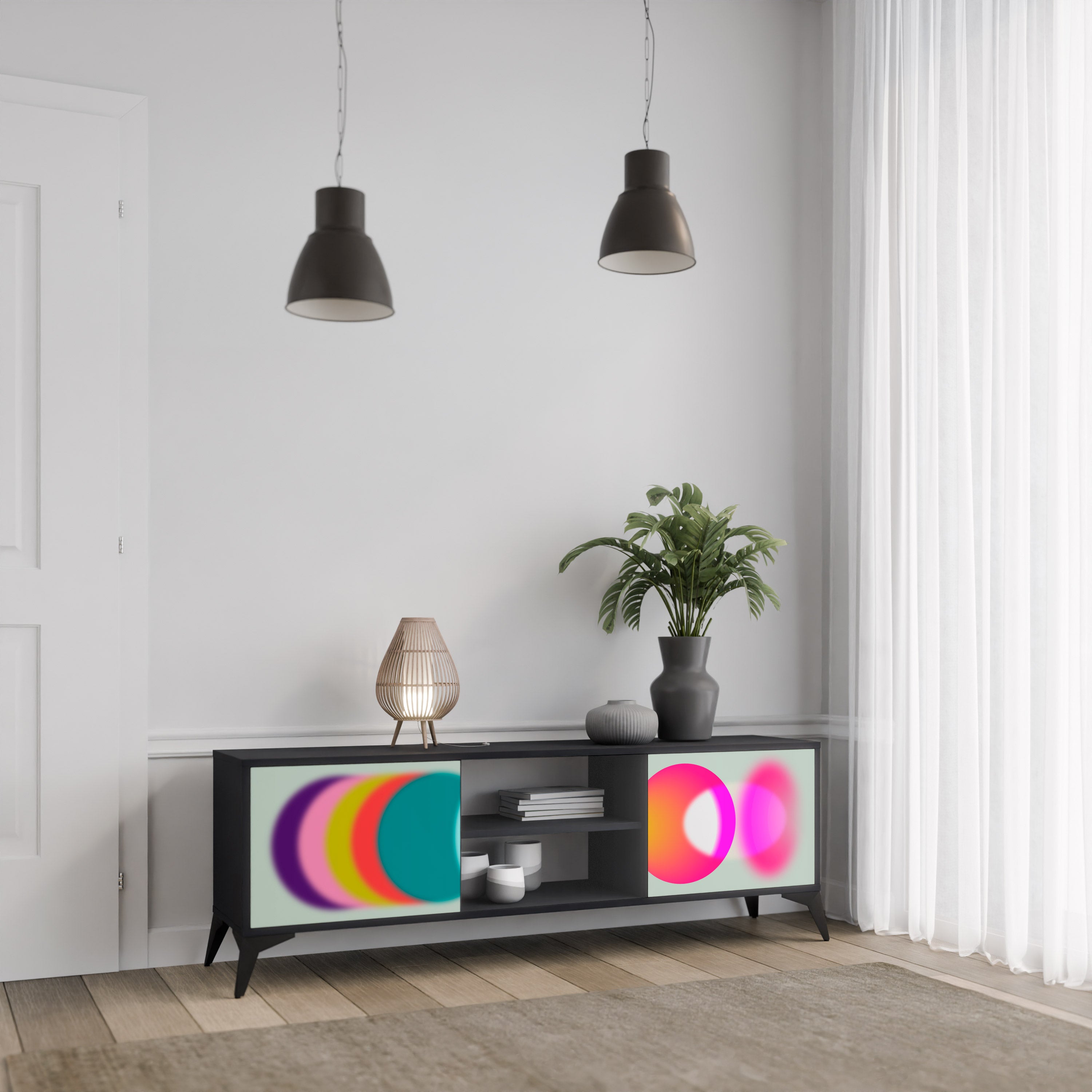 Mueble de TV de 2 puertas SYMPHONY OF COLORS en acabado negro