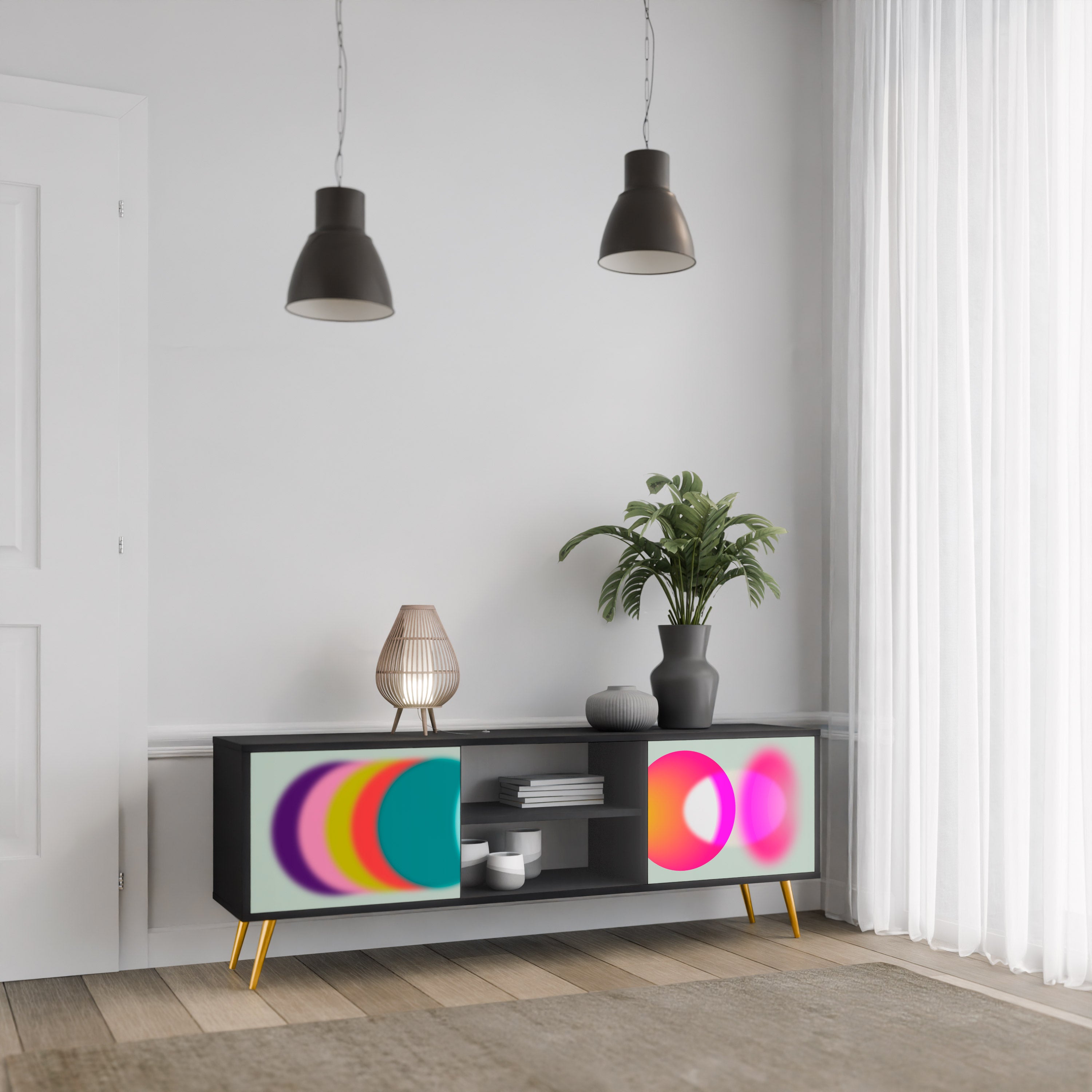 Mueble de TV de 2 puertas SYMPHONY OF COLORS en acabado negro