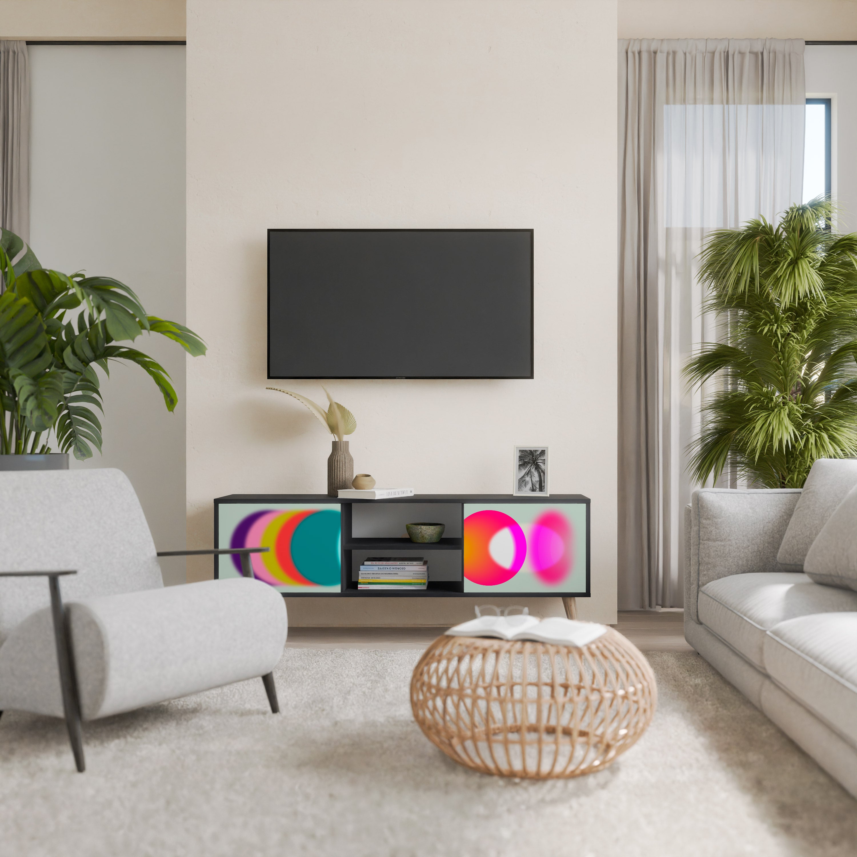 Mueble de TV de 2 puertas SYMPHONY OF COLORS en acabado negro