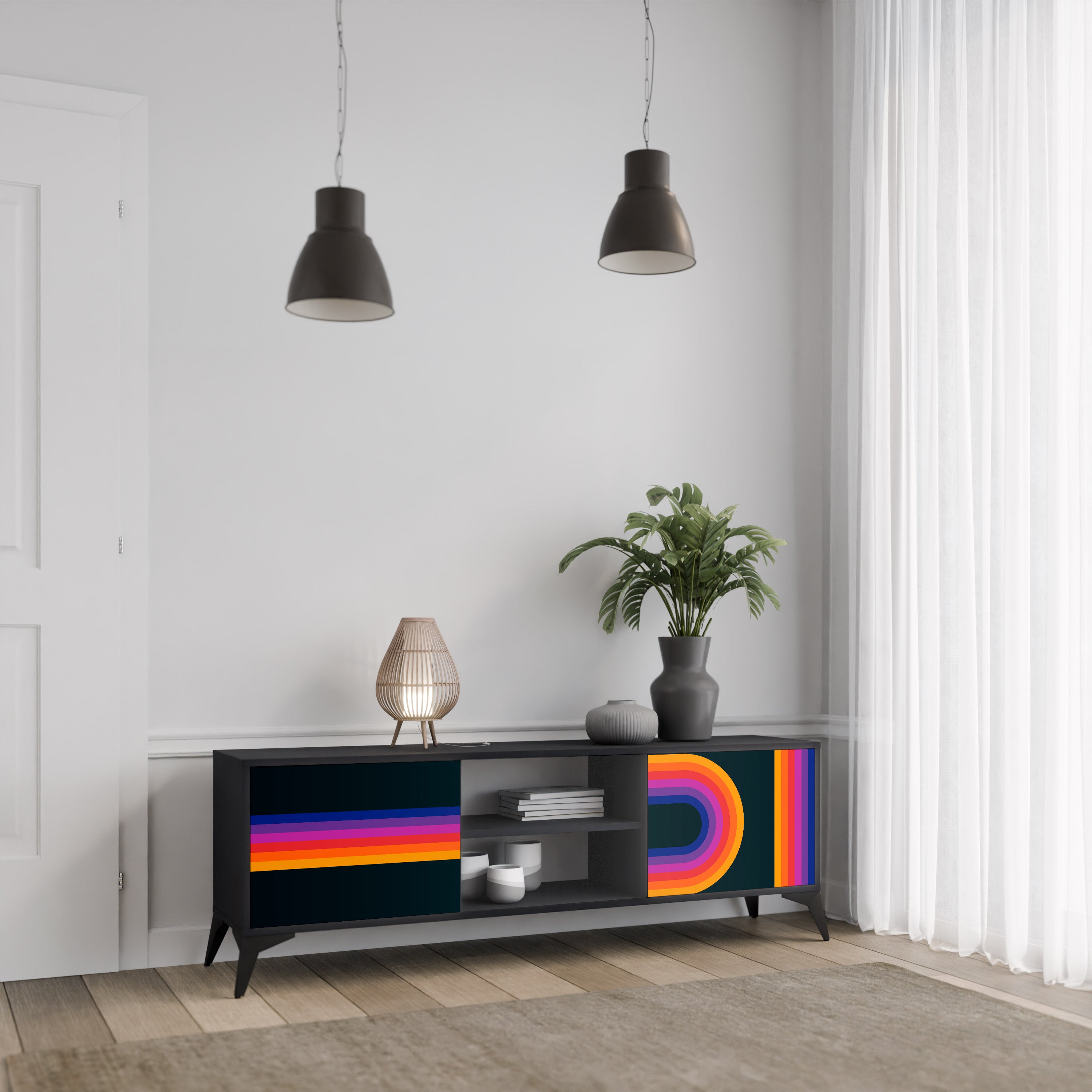 Mueble de TV de 2 puertas BLINDED BY THE LIGHTS en acabado negro