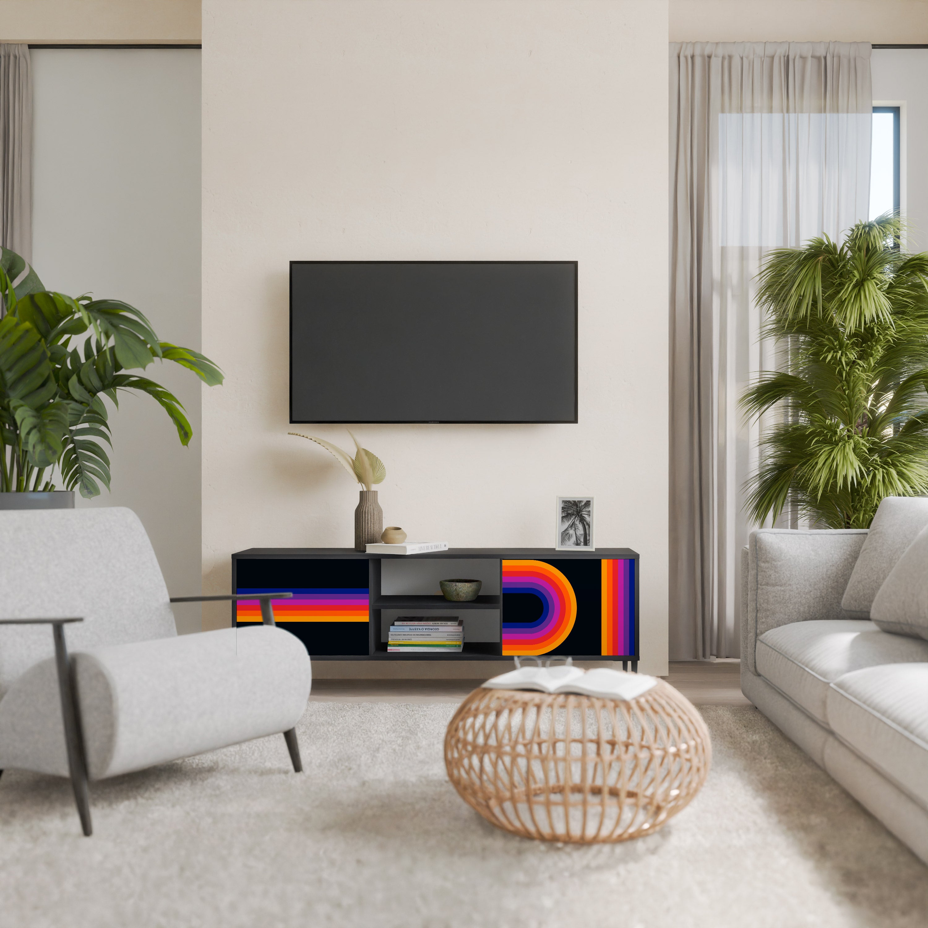 Mueble de TV de 2 puertas BLINDED BY THE LIGHTS en acabado negro